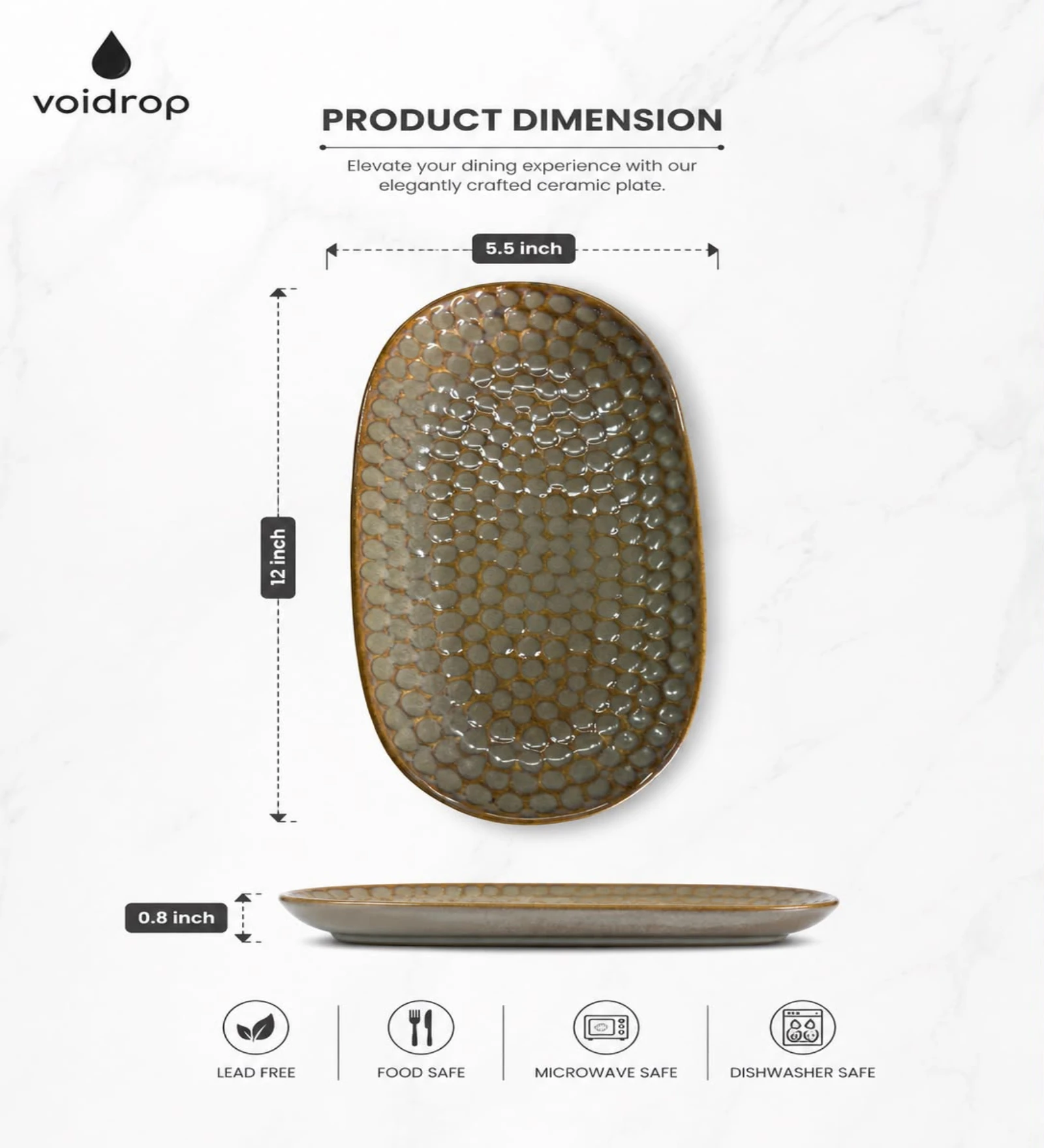 VOIDROP Ceramic Serving Platters, Brown Textured Oval Serving Trays, Decorative Appetizer Plates for Snacks, Fruits, Desserts, Cheese, Sushi, Dining Table & Kitchen Serving Dishes