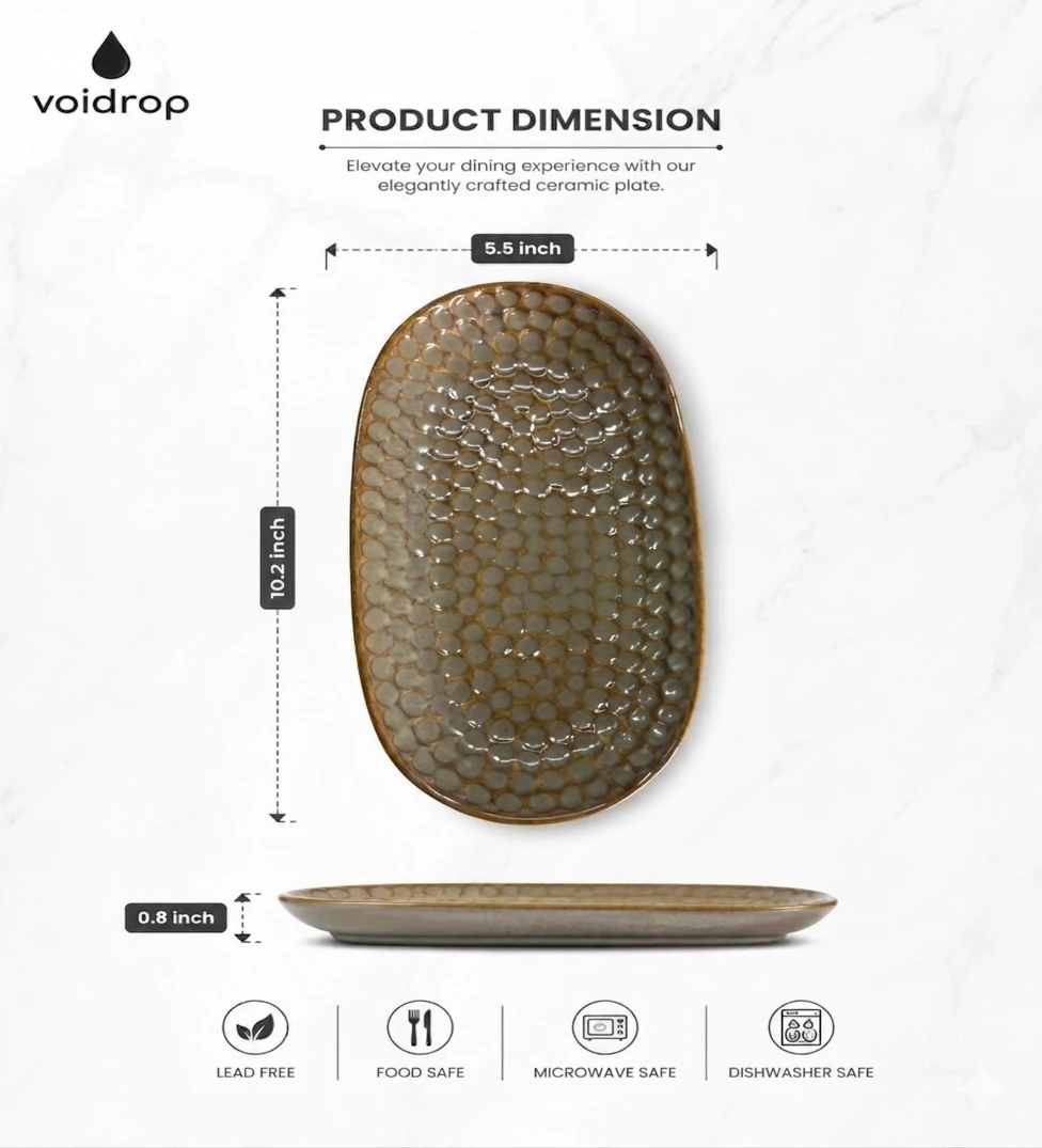 VOIDROP Ceramic Serving Platters, Brown Textured Oval Serving Trays, Decorative Appetizer Plates for Snacks, Fruits, Desserts, Cheese, Sushi, Dining Table & Kitchen Serving Dishes