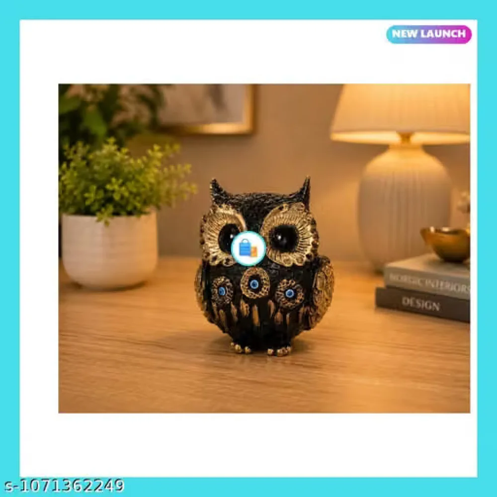 Antique Black Gold Owl Figurine Polyresin Statue Showpiece Home Decor for Study Table Office Desk Living Room Bedroom Bookshelf Aesthetic Decoration Gift Present