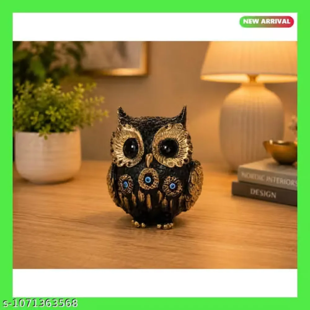 Black Gold Owl Statue Polyresin Home Decor Showpiece for Living Room Office Desk Bookshelf Coffee Table Decoration Item