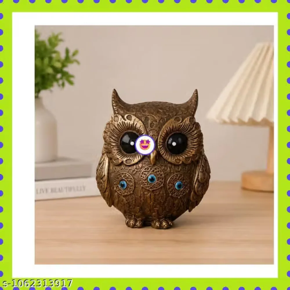 Vintage Bronze Owl Figurine Polyresin Statue Showpiece Home Decor for Study Table Office Desk Living Room Bedroom Bookshelf Aesthetic Decoration Gift Present Idol