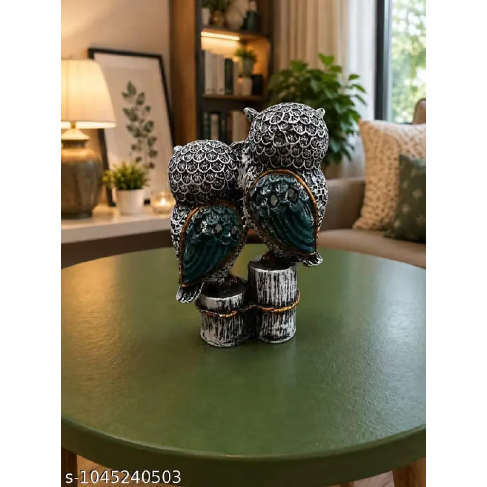 Owl Couple Decorative Showpiece | Artistic Twin Owl Figurine for Home, Office & Living Room Decor