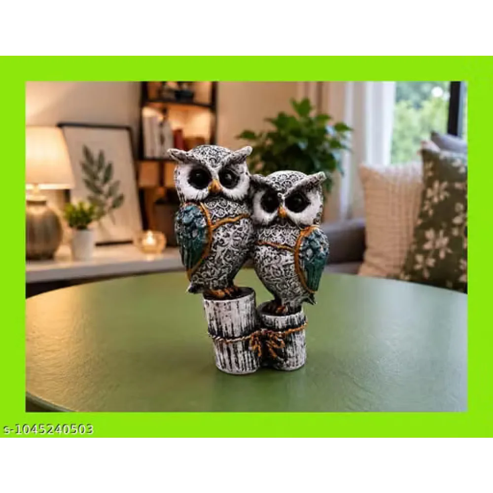 Owl Couple Decorative Showpiece | Artistic Twin Owl Figurine for Home, Office & Living Room Decor