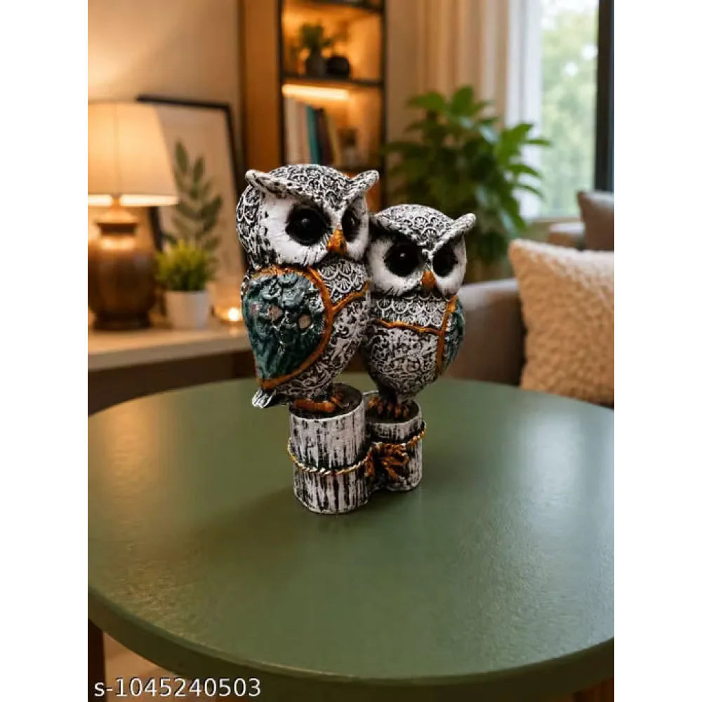 Owl Couple Decorative Showpiece | Artistic Twin Owl Figurine for Home, Office & Living Room Decor