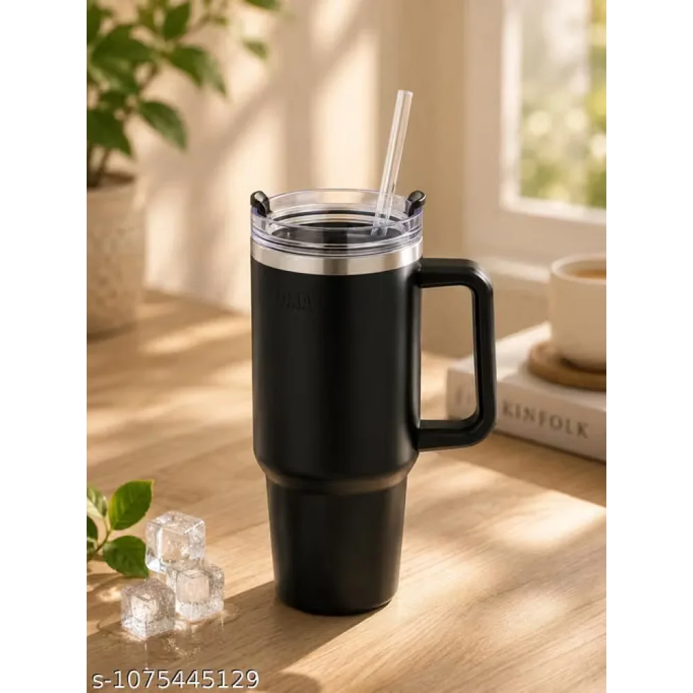 Tumbler with Handle 1800ml Steel Tumbler Matte Black Insulated Water Bottle for Gym Office Travel Home Hot and Cold Tumbler with Straw and Lid