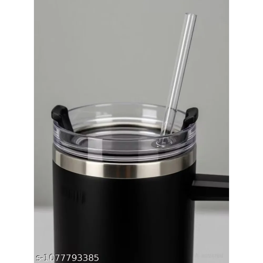 Tumbler with Handle 1800ml Steel Tumbler Matte Black Insulated Water Bottle for Gym Office Travel Home Hot and Cold Tumbler with Straw and Lid