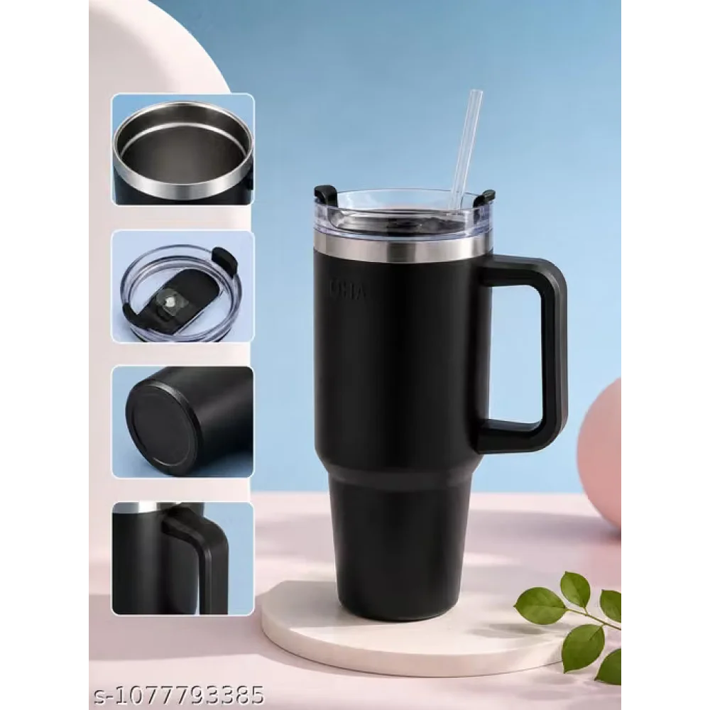 Tumbler with Handle 1800ml Steel Tumbler Matte Black Insulated Water Bottle for Gym Office Travel Home Hot and Cold Tumbler with Straw and Lid