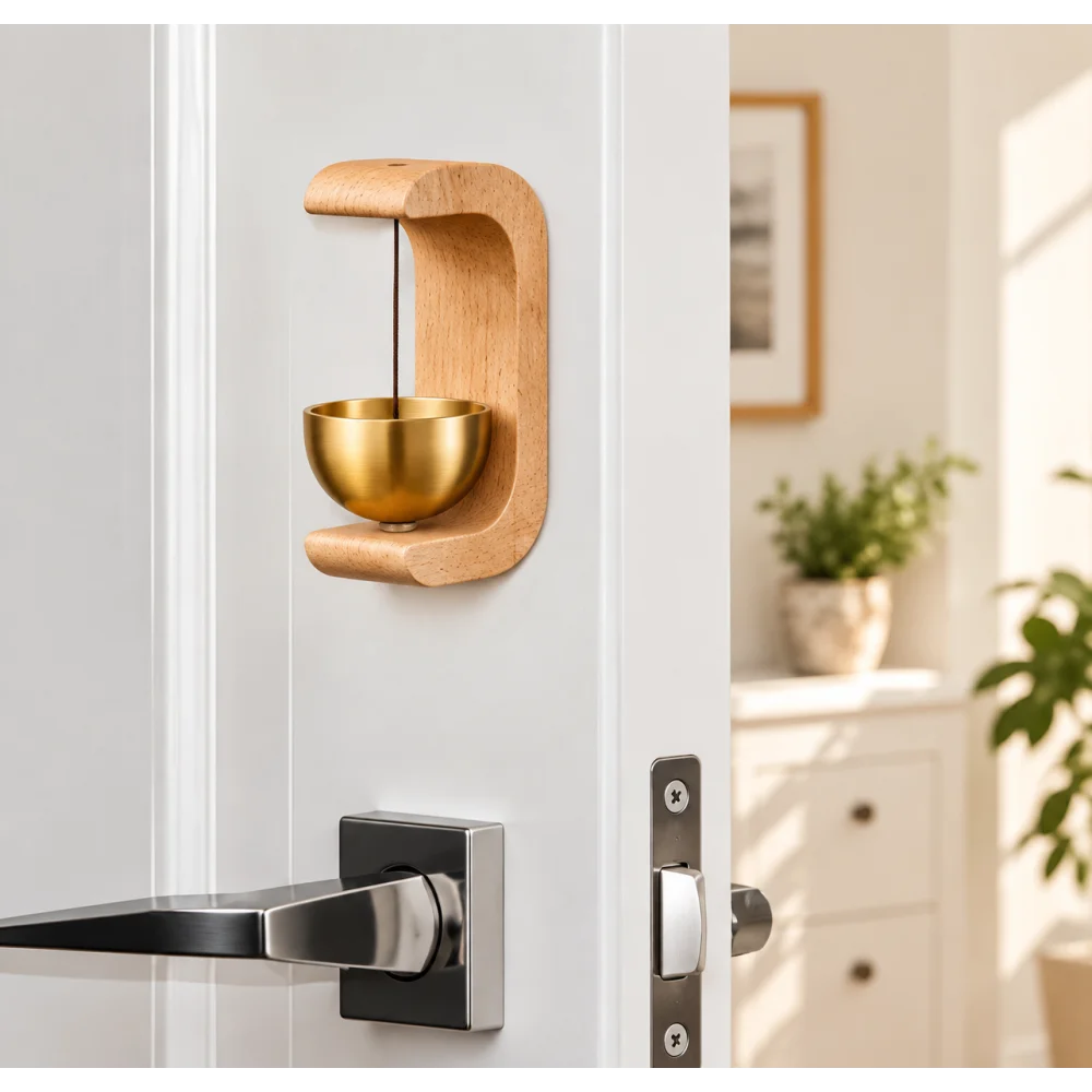 Brass Wooden Premium Bell Chime, Decorative Door Bell with Stand, Handmade Musical Centrepiece