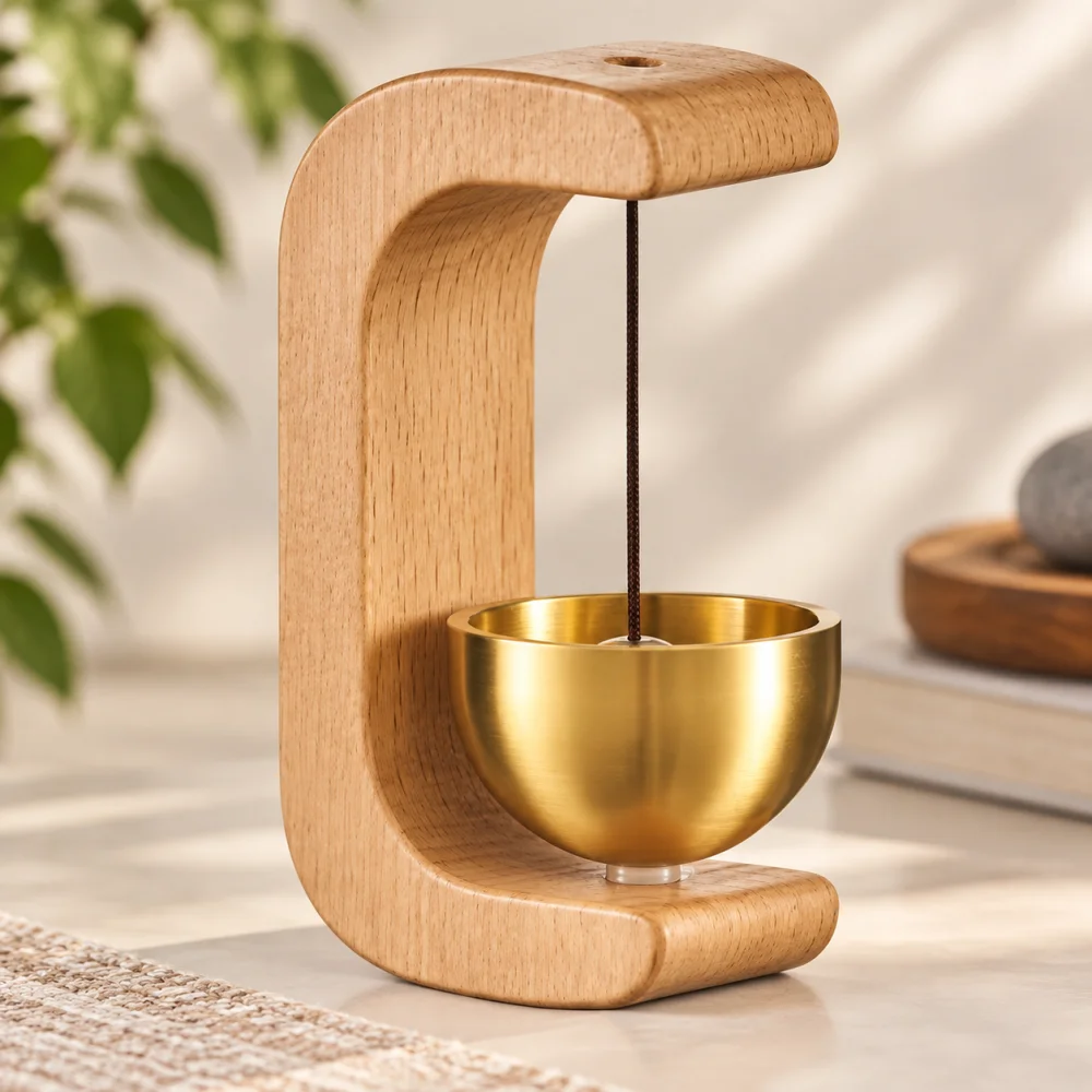 Brass Wooden Premium Bell Chime, Decorative Door Bell with Stand, Handmade Musical Centrepiece