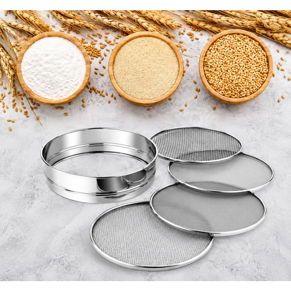 Flour Sifter Premium Stainless Steel Multi-Purpose with 4-in-1 Interchangeable Mesh Sieves