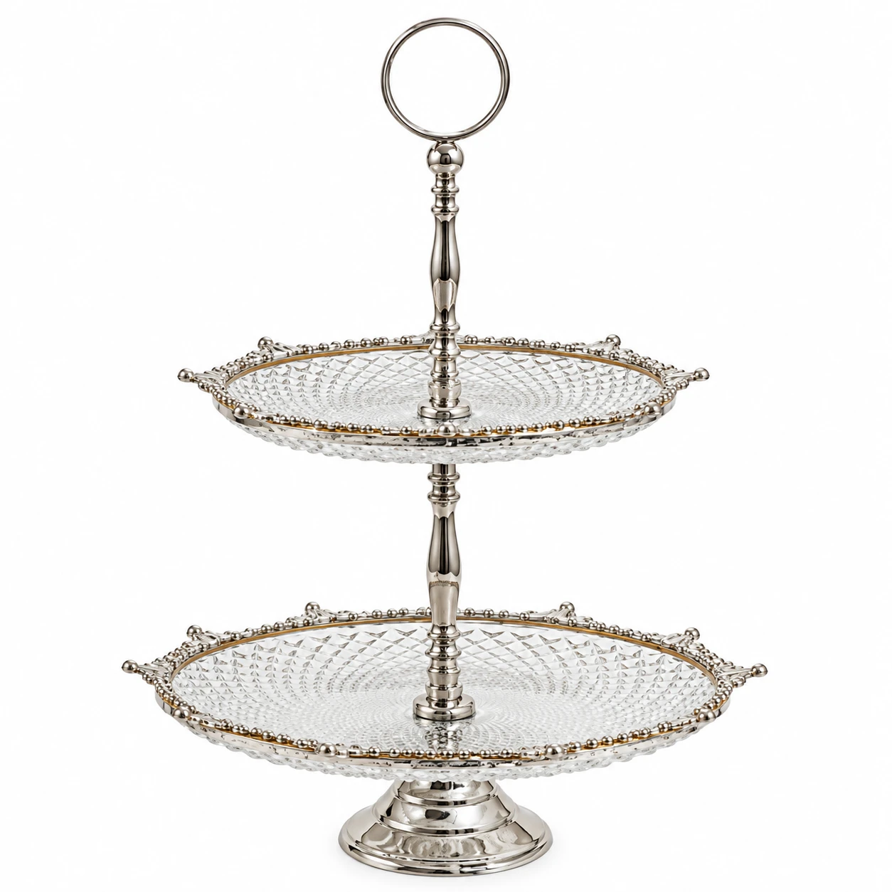 Crystal Spike Double Cake stand in silver