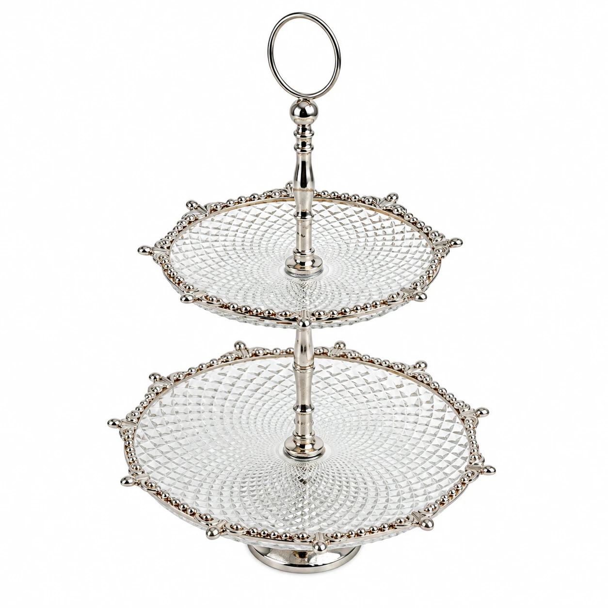 Crystal Spike Double Cake stand in silver