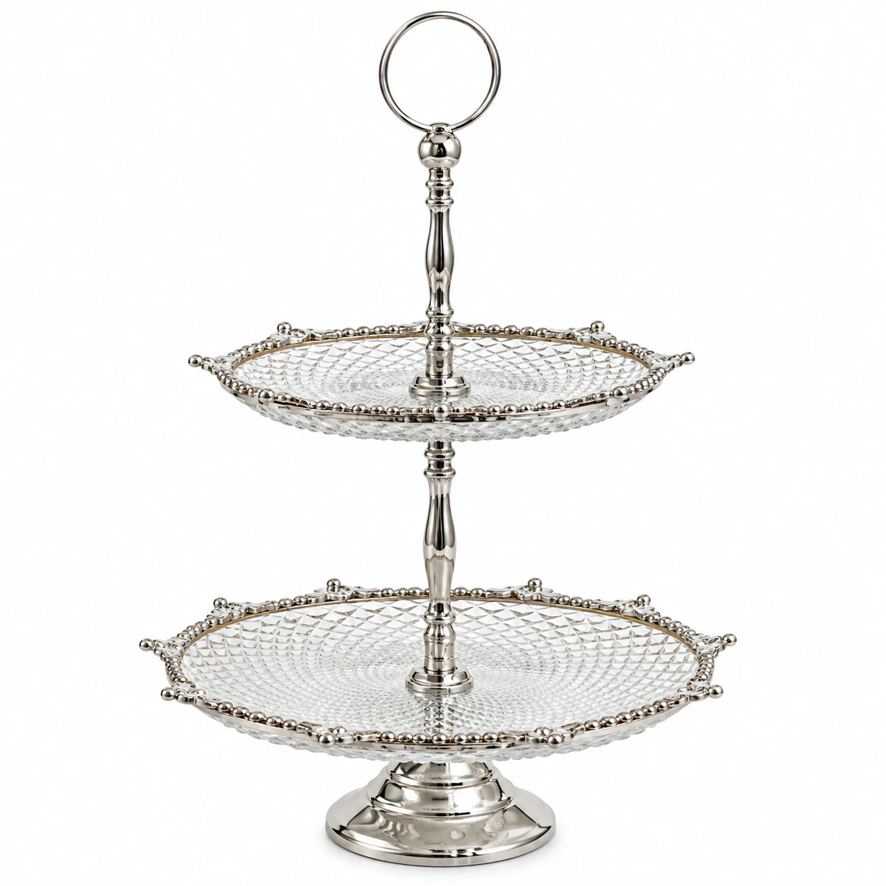 Crystal Spike Double Cake stand in silver