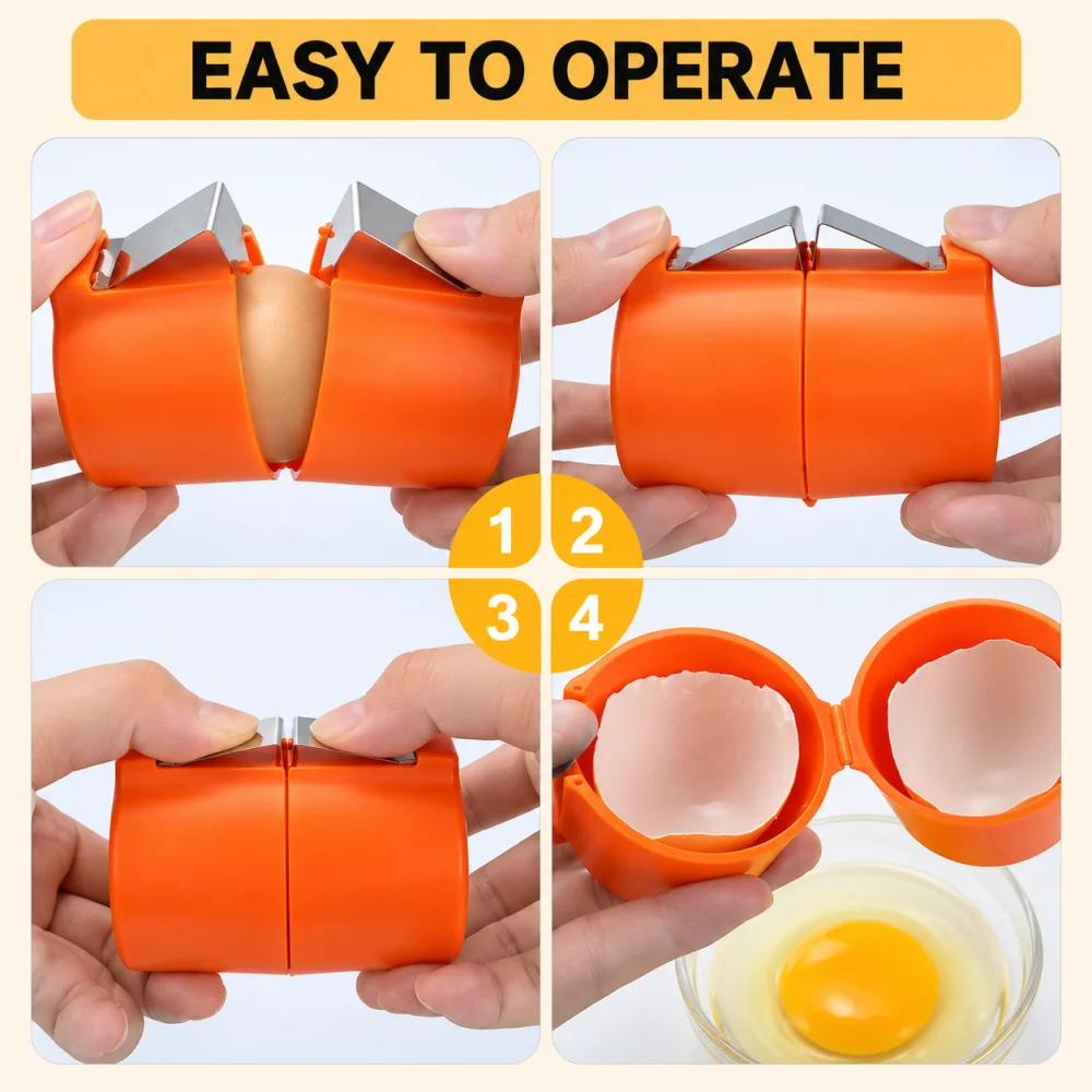 Orange Egg Breaker Tool Mini Egg Opener Kitchen Gadget Shell Cutter Hand Egg Shell Remover Multi-Functional Kitchen Accessories Manual Egg Cracker