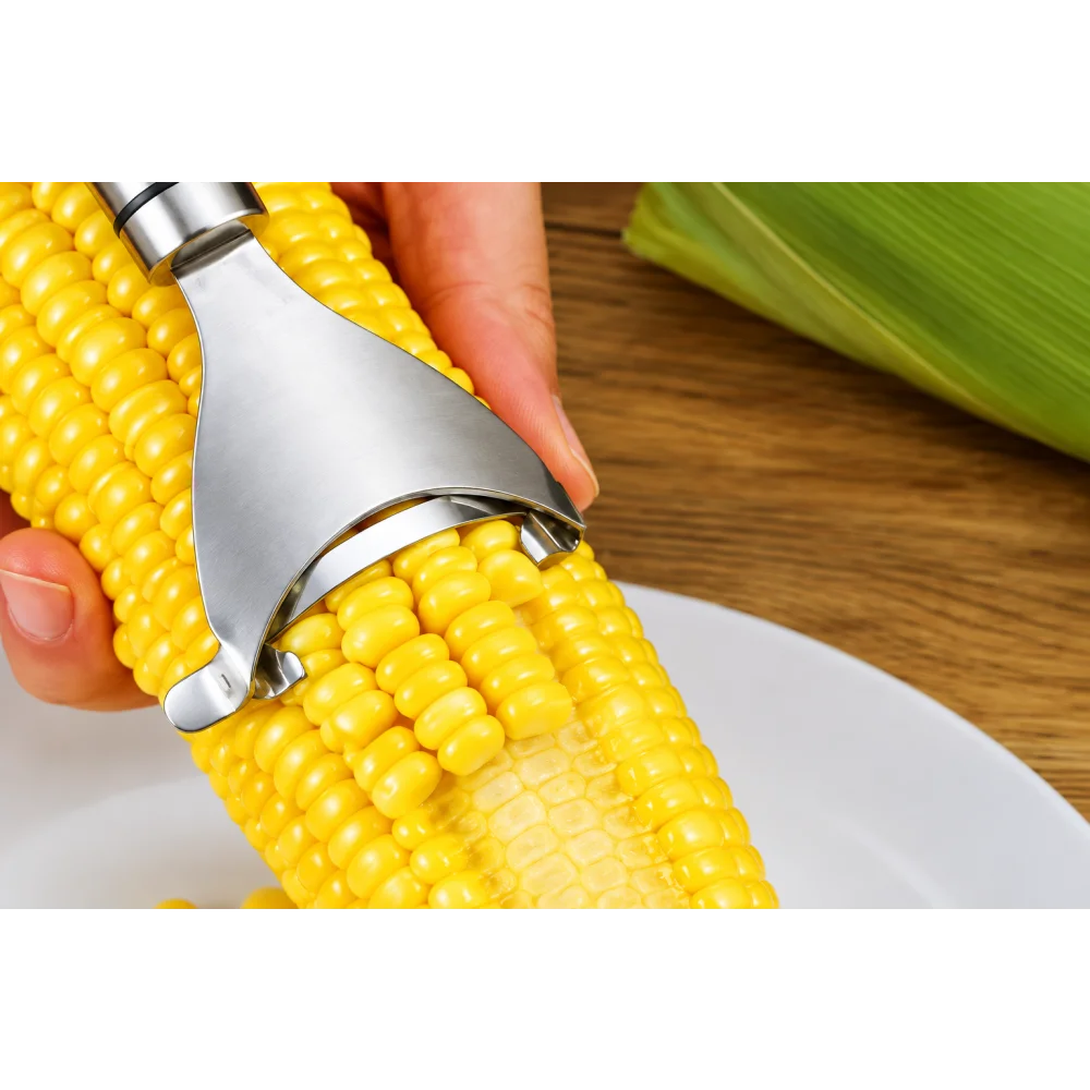 Stainless Steel Kitchen Accessories Corn Cutter Machine Fast Corn Remover Rust Resistant Corn Peeler Ergonomic Kitchen Tool Corn Cob Stripper Cooking Accessories