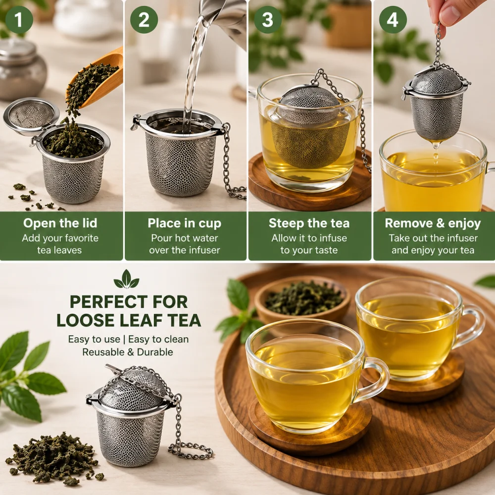 Mesh Tea Infuser Steel Tea Ball Strainer with Chain Hook Loose Tea Leaves Strainer Basket for Herbal Green Tea Kettle Cup Teapot
