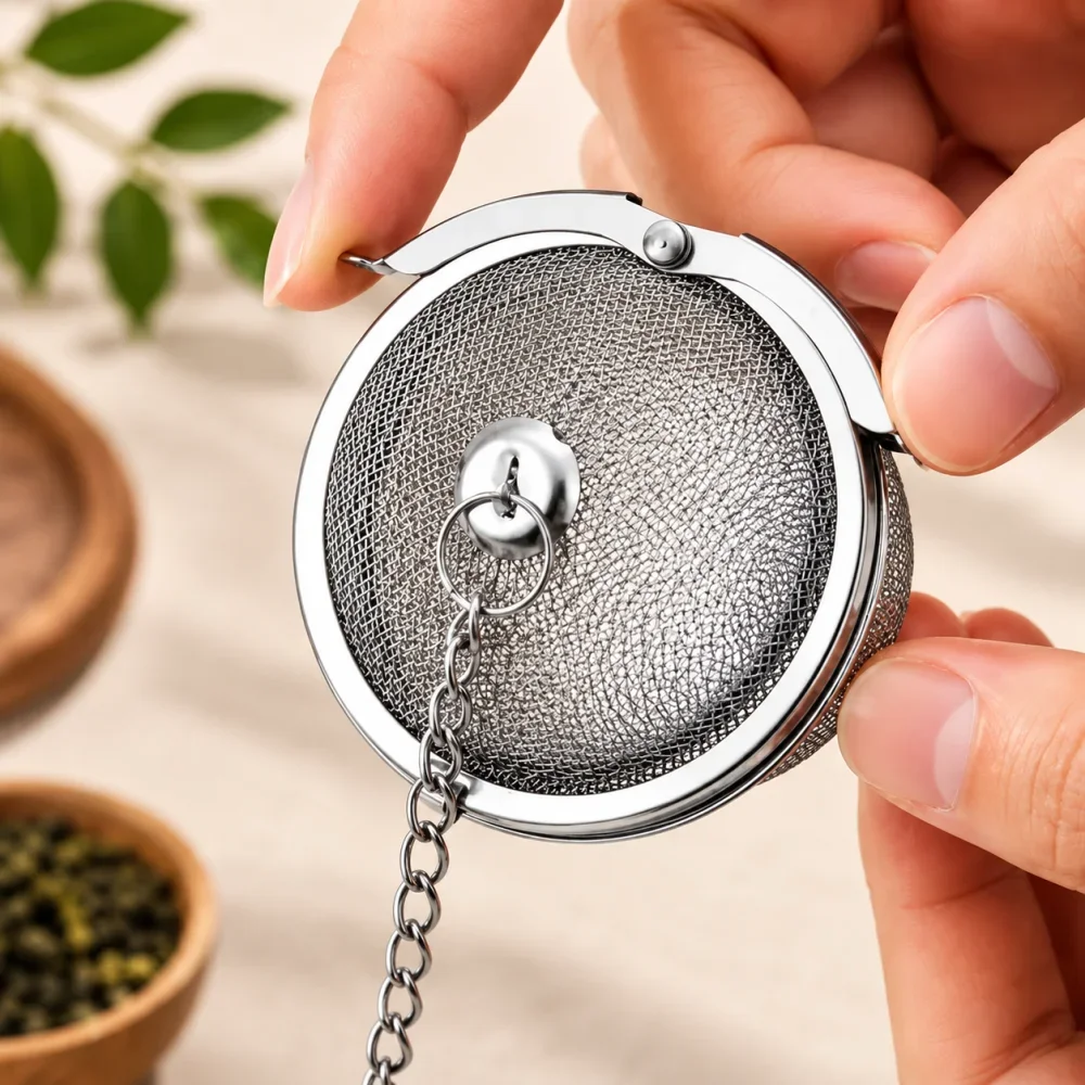 Mesh Tea Infuser Steel Tea Ball Strainer with Chain Hook Loose Tea Leaves Strainer Basket for Herbal Green Tea Kettle Cup Teapot