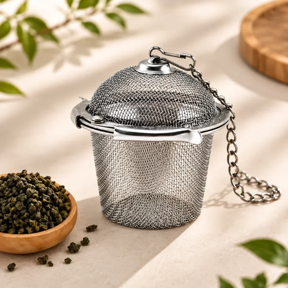 Mesh Tea Infuser Steel Tea Ball Strainer with Chain Hook Loose Tea Leaves Strainer Basket for Herbal Green Tea Kettle Cup Teapot