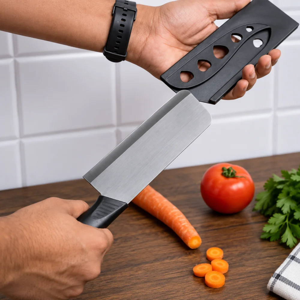 3 Pieces Knife for Kitchen use Stainless Steel Professional Kitchen Knife for Meat Chef Knife with Non-Slip Ergonomic Handle Sharp Manual Sharpening for Home Kitchen (Black)