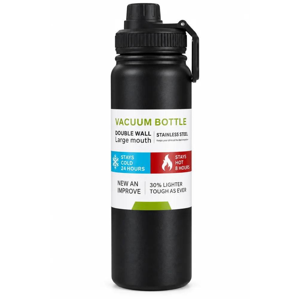 Insulated Stainless Steel Water Bottle with Leakproof Lid, Double Wall Vacuum Flask, Keeps Cold 24 Hrs & Hot 12 Hrs, BPA-Free Wide Mouth Sports & Travel Water Bottle, Reusable Water Bottle for Gym, Office, School, Home & Outdoor Use