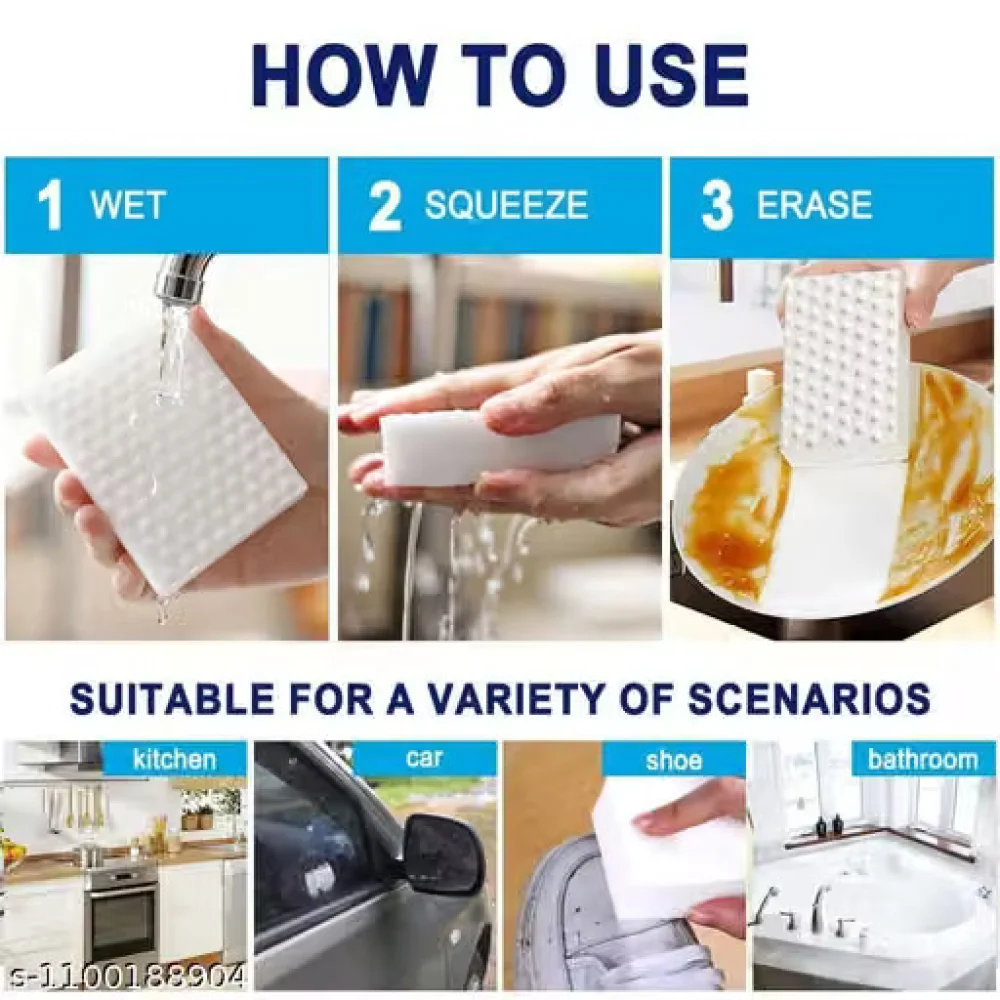 Pack of 4 Magic Cleaning Sponge, Reusable Melamine Foam Cleaning Eraser, Multipurpose Stain Remover Sponge for Kitchen, Bathroom, Shoes, Car & Home