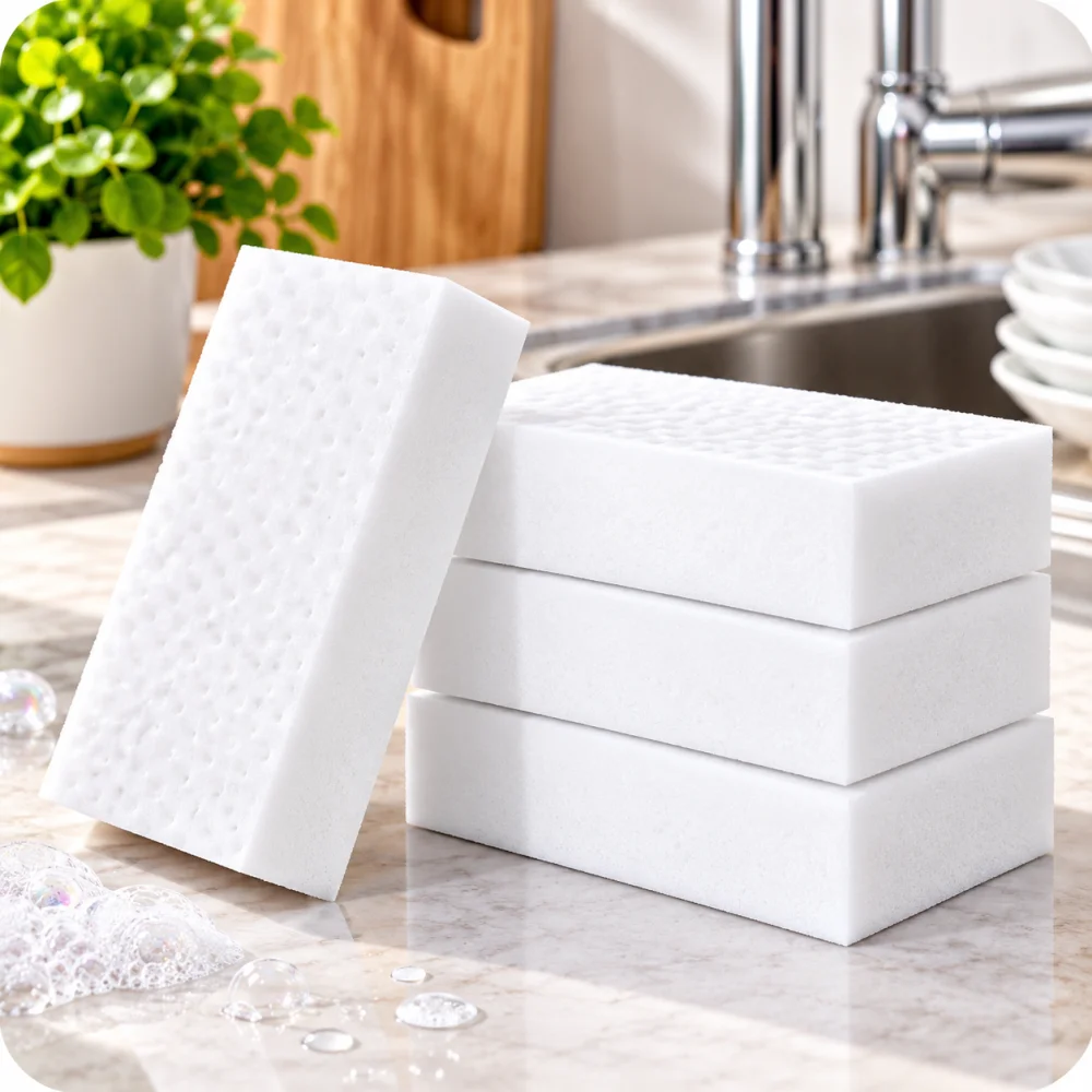 Pack of 4 Magic Cleaning Sponge, Reusable Melamine Foam Cleaning Eraser, Multipurpose Stain Remover Sponge for Kitchen, Bathroom, Shoes, Car & Home