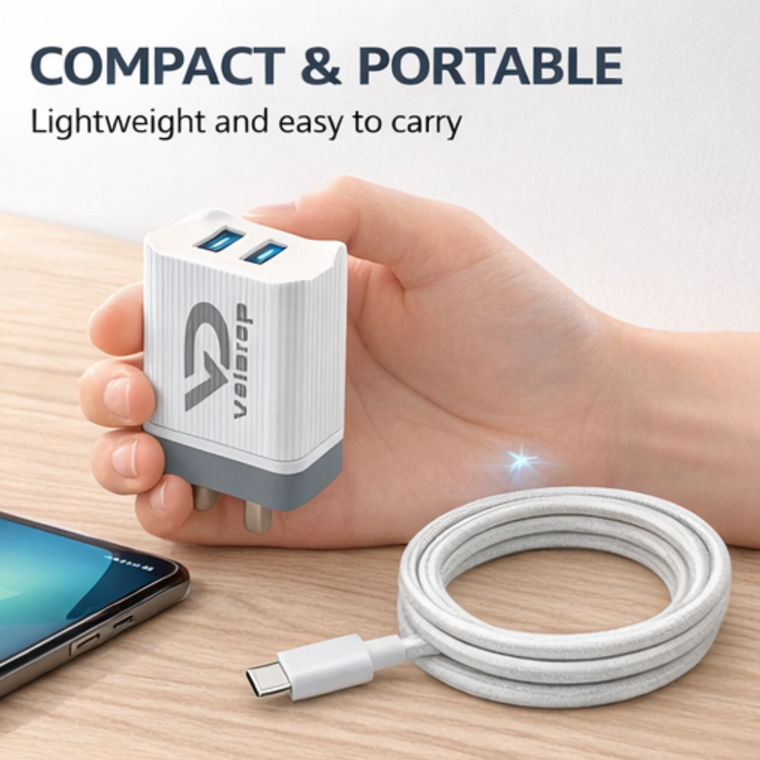 Voidrop 3.1 Dual USB Charger Adapter with Type C Charging Cable