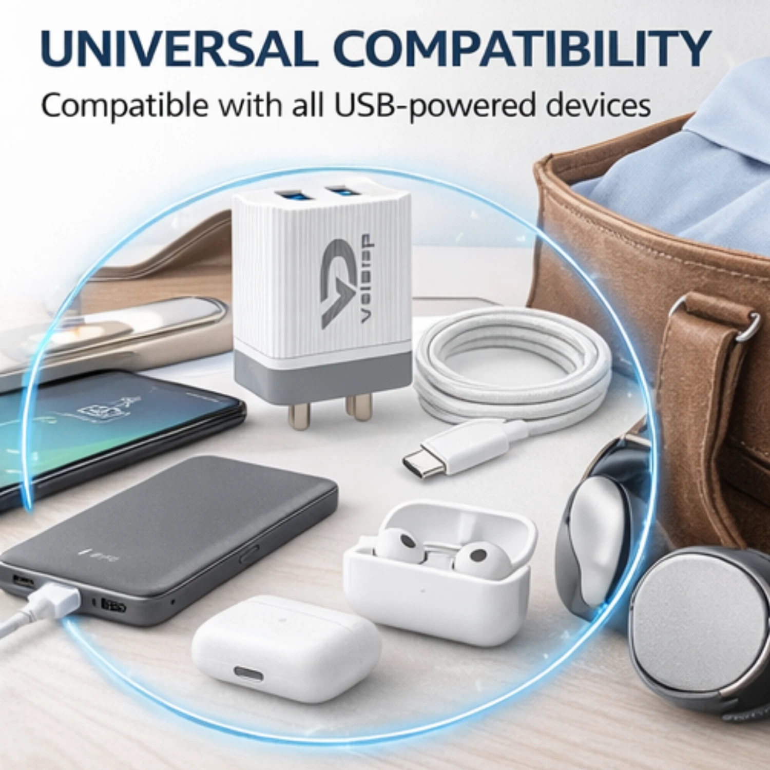 Voidrop 3.1 Dual USB Charger Adapter with Type C Charging Cable