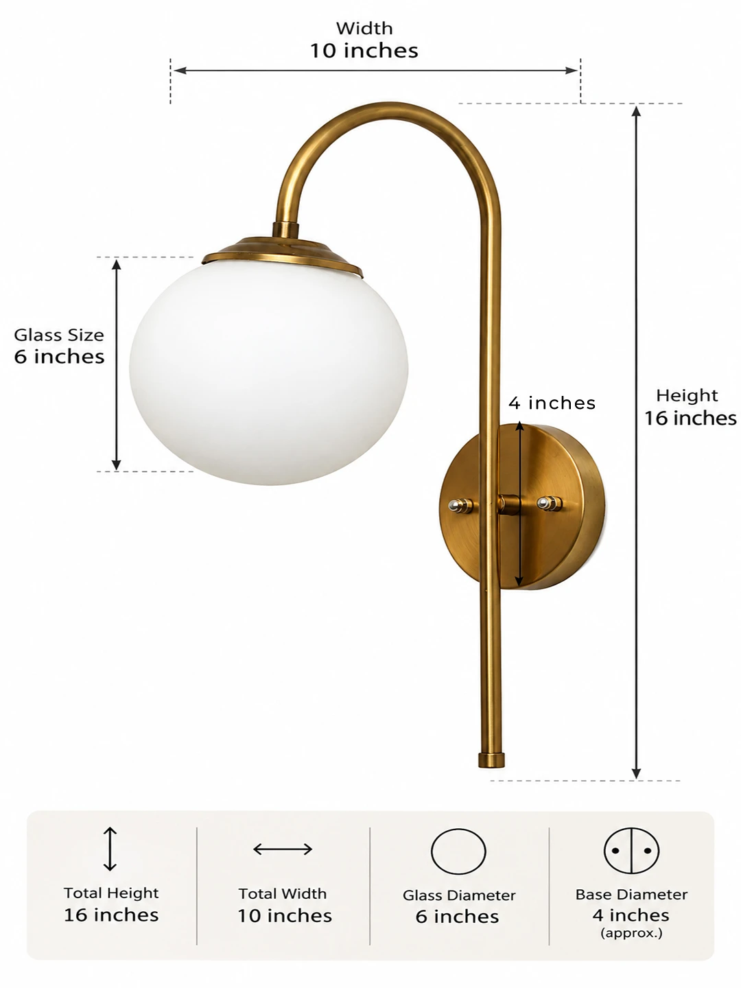 Wall Light Gold Finish with Globe Milky White Glass | SKE-140012_GFGMWG