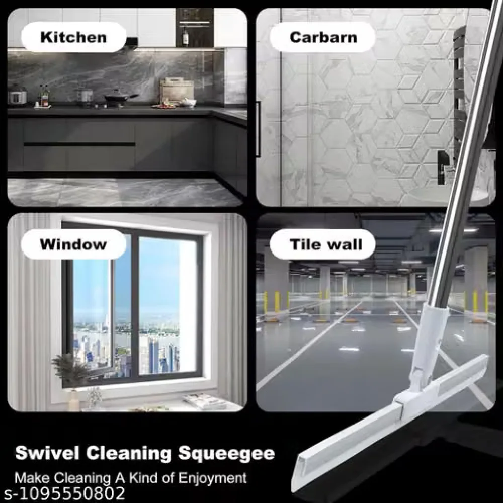 Floor Cleaning Wiper 3-in-1, Heavy Duty Silicone Floor Squeegee with 180° Rotation & Extendable Handle, Water Remover Wet Dry Cleaning Broom for Bathroom, Kitchen, Tiles & Marble, Floor Wiper, Bathroom Squeegee, Multipurpose Cleaning Tool