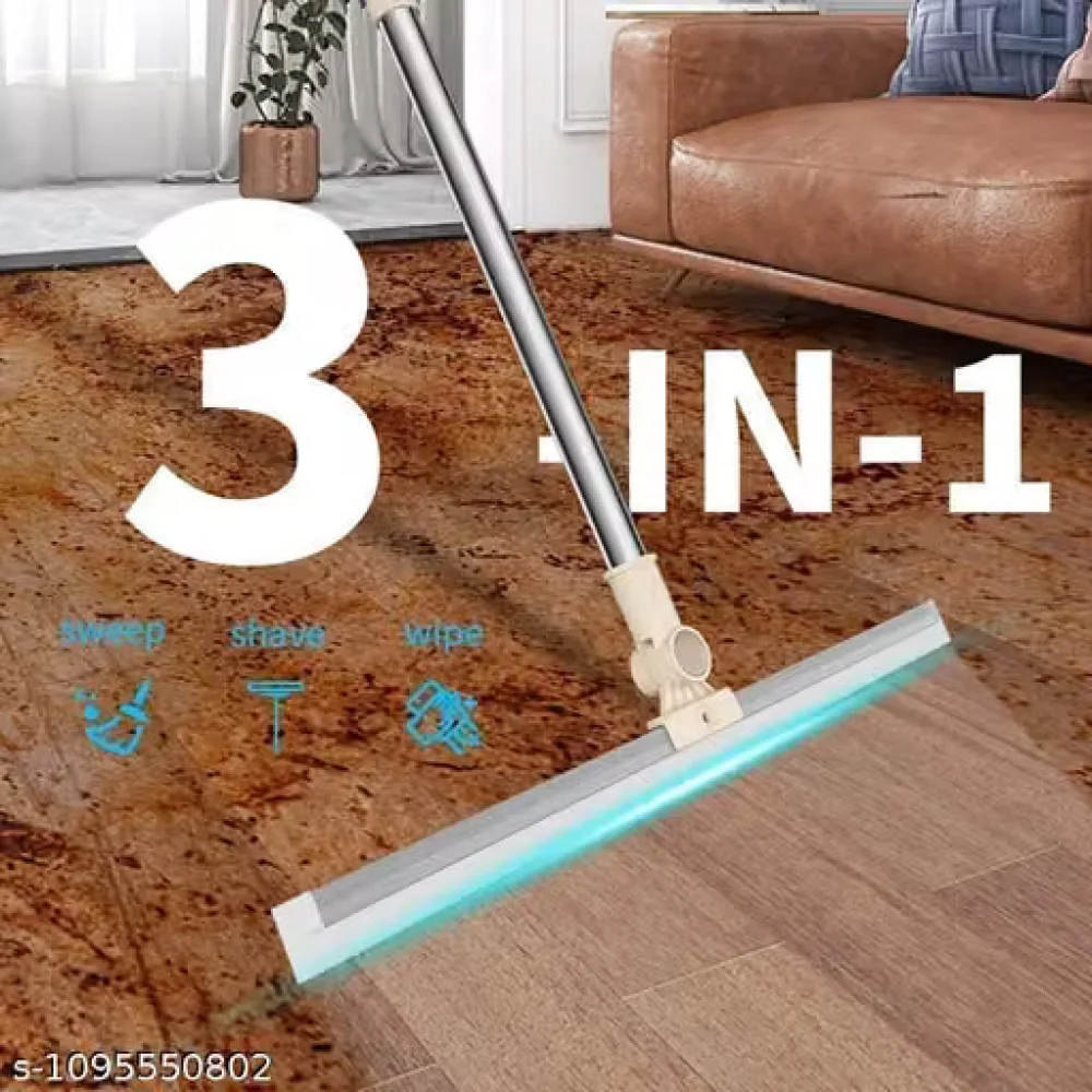 Floor Cleaning Wiper 3-in-1, Heavy Duty Silicone Floor Squeegee with 180° Rotation & Extendable Handle, Water Remover Wet Dry Cleaning Broom for Bathroom, Kitchen, Tiles & Marble, Floor Wiper, Bathroom Squeegee, Multipurpose Cleaning Tool