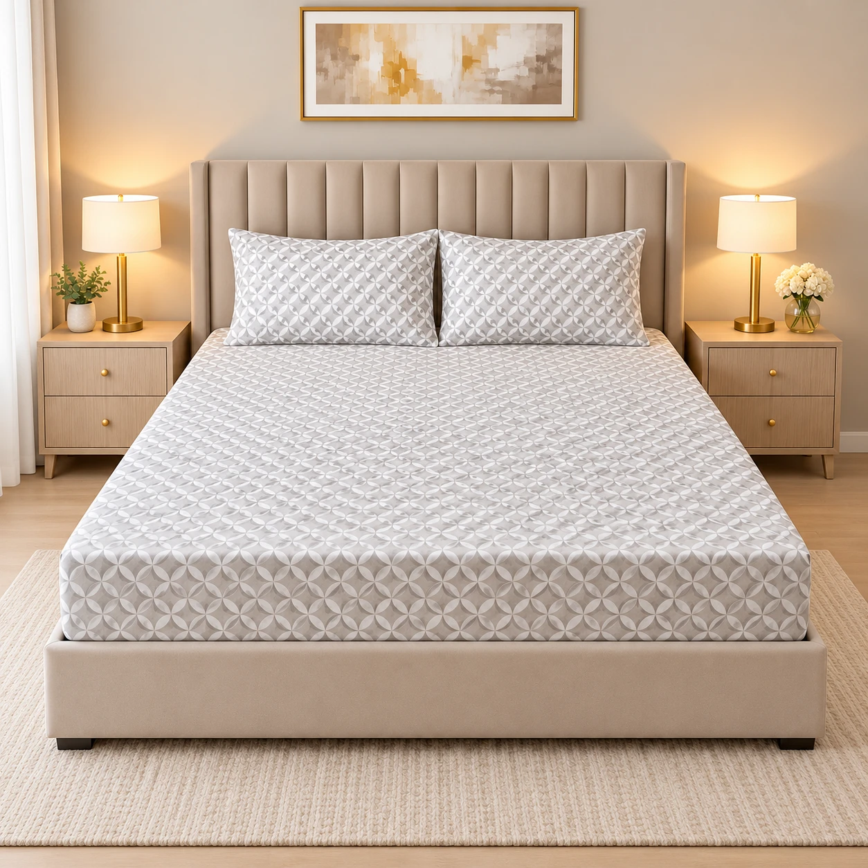 RADECOR Premium Polycotton Diamond Multicolor Bedsheet with 2 Pillow Covers | Soft & Breathable Fabric | Machine Washable | Queen Size | Ideal for Daily Use