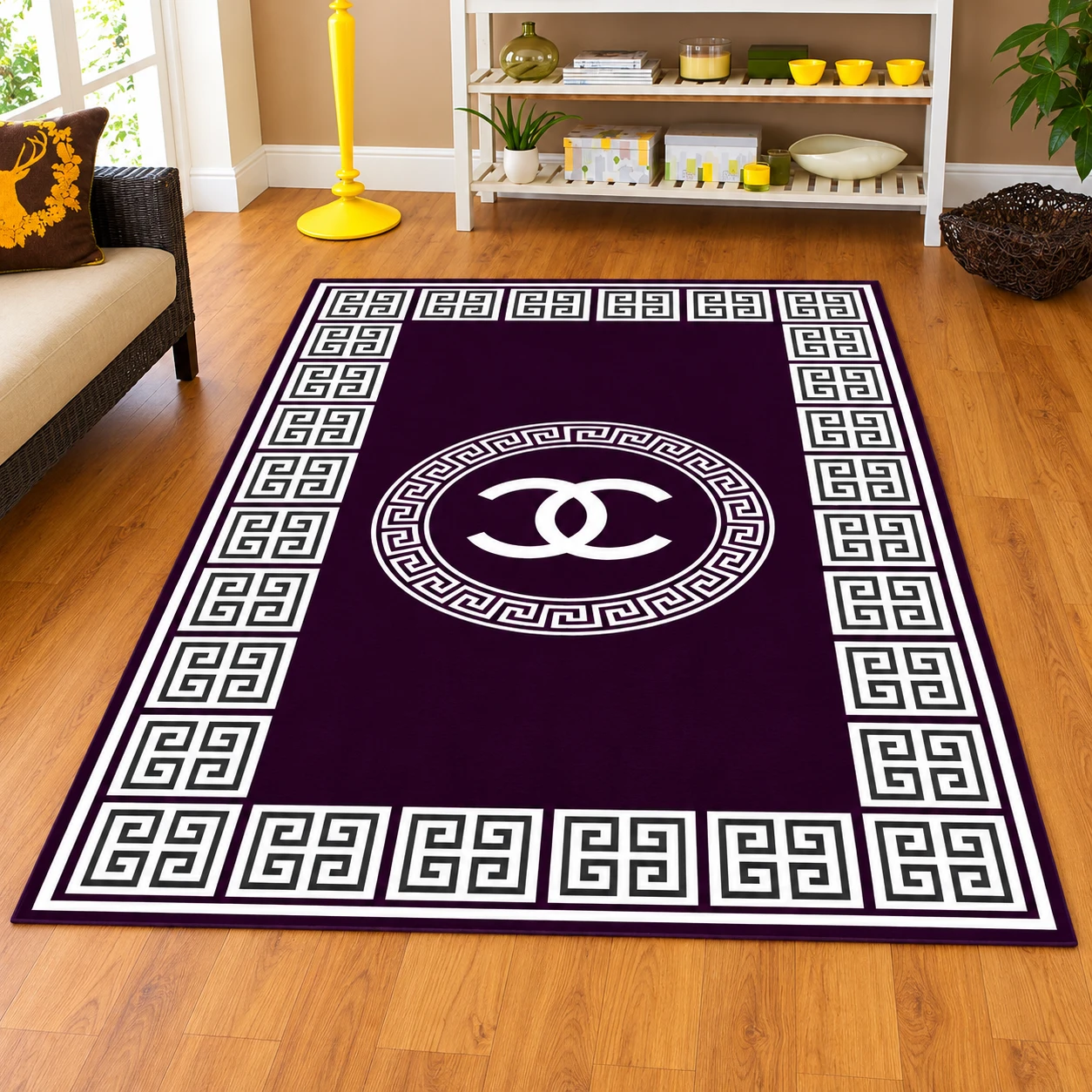 RADECOR Premium Velvet Design Chenille Carpet for Living Room | Soft Luxury Area Rug | Anti-Skid, Durable & Easy to Clean | Modern Designer Carpet for Home Décor/Wine