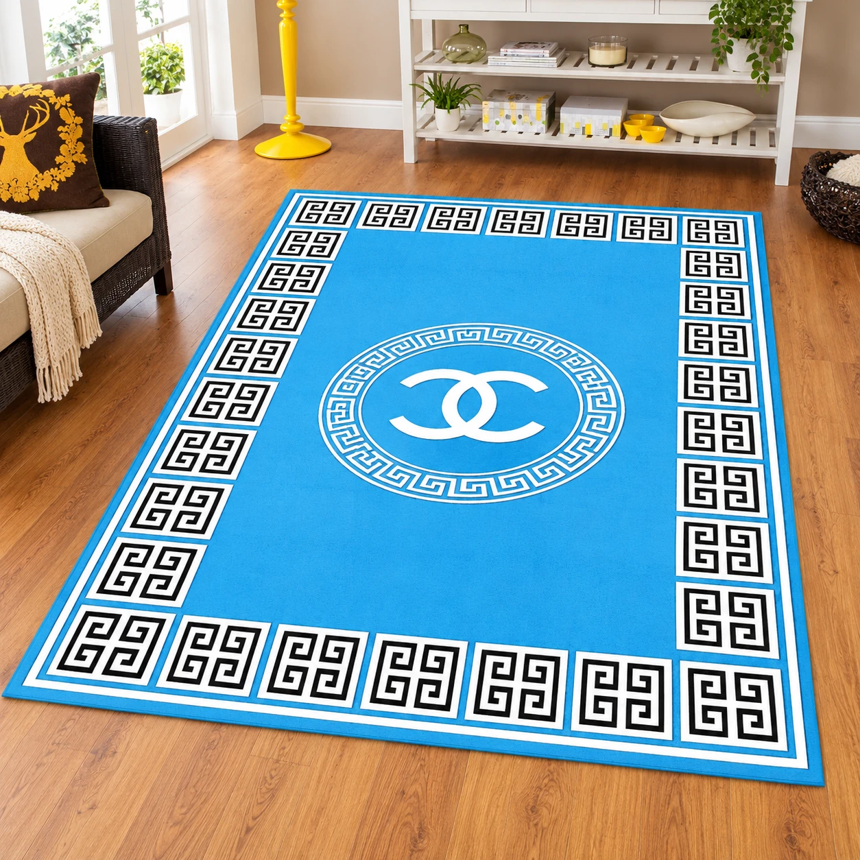 RADECOR Premium Velvet Design Chenille Carpet for Living Room | Soft Luxury Area Rug | Anti-Skid, Durable & Easy to Clean | Modern Designer Carpet for Home Décor/Sky Blue