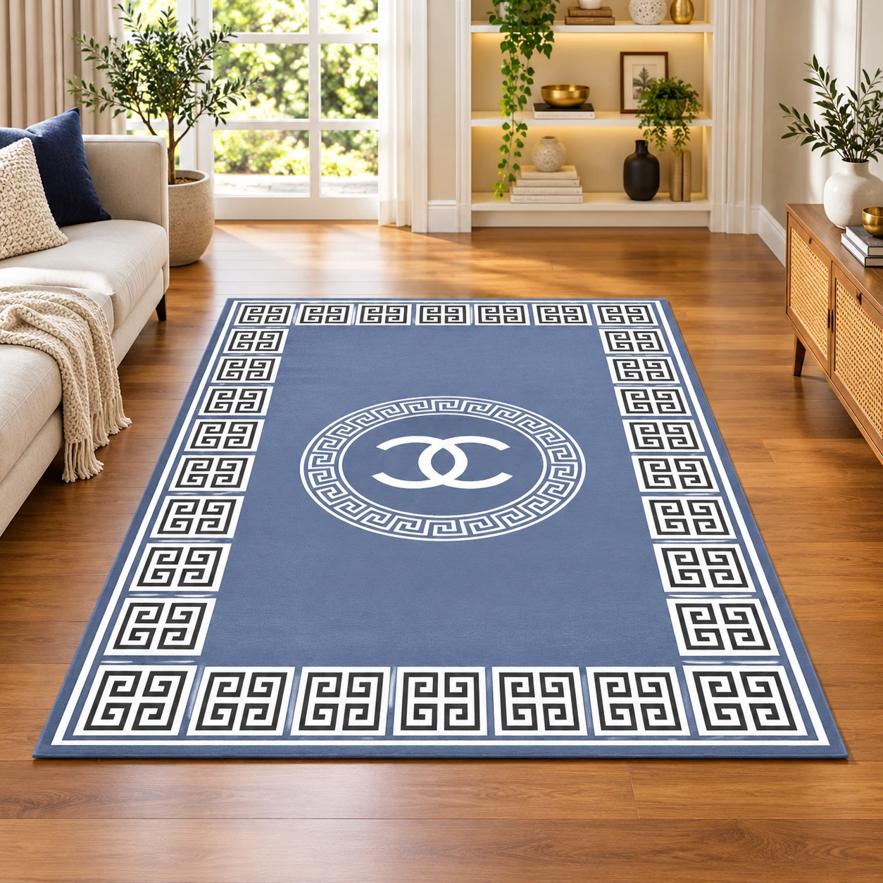 RADECOR Premium Velvet Design Chenille Carpet for Living Room | Soft Luxury Area Rug | Anti-Skid, Durable & Easy to Clean | Modern Designer Carpet for Home Décor/Navy Blue