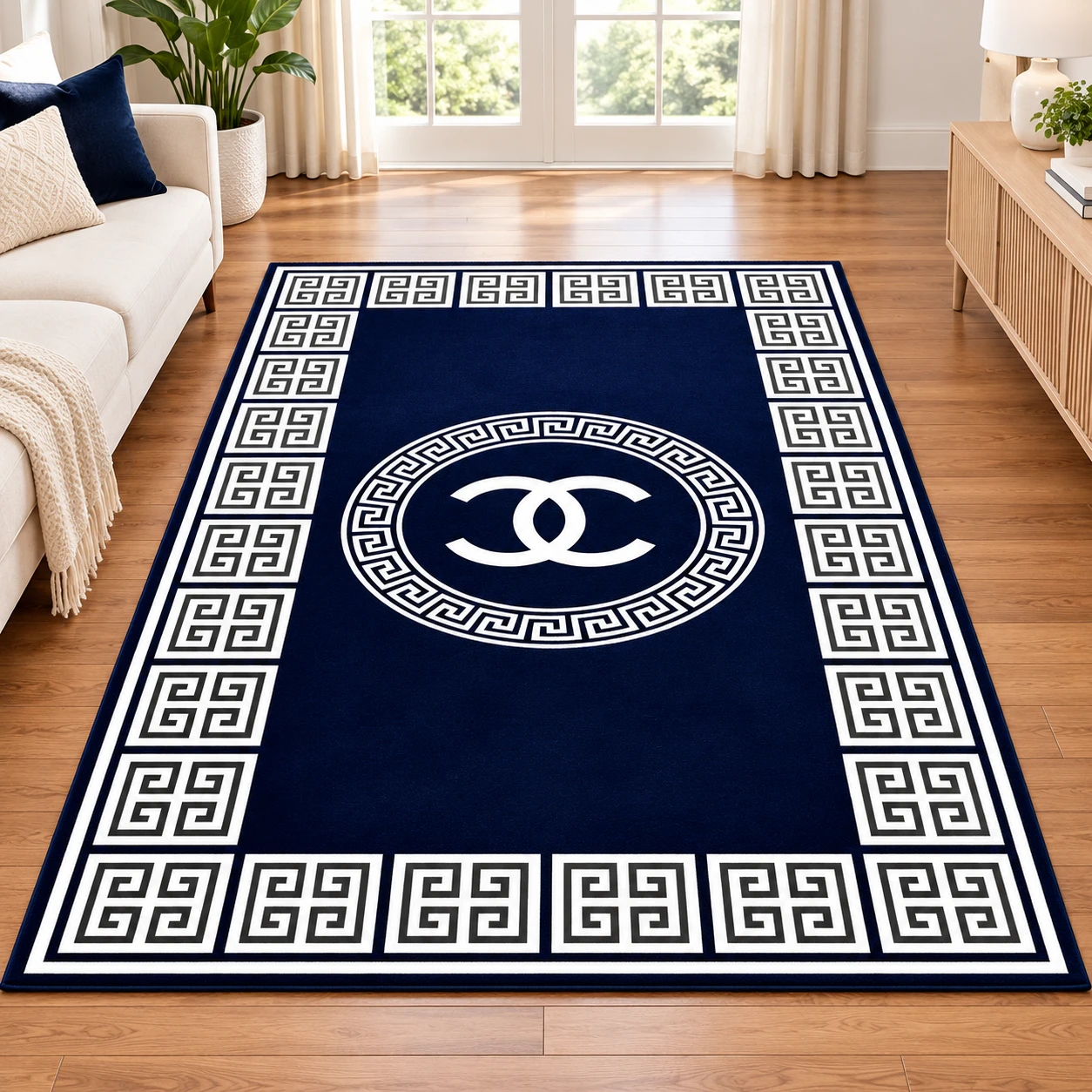 RADECOR Premium Velvet Design Chenille Carpet for Living Room | Soft Luxury Area Rug | Anti-Skid, Durable & Easy to Clean | Modern Designer Carpet for Home Décor/Blue