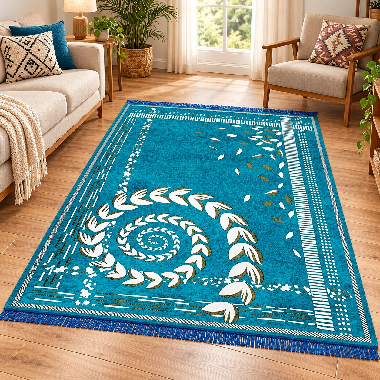 RADECOR Spiral Design Sleek Chenille Living Room Carpet | Soft & Spacious Rectangular Area Rug | Anti-Skid, Durable & Easy to Clean | Modern Printed Carpet for Home Décor/Firoji