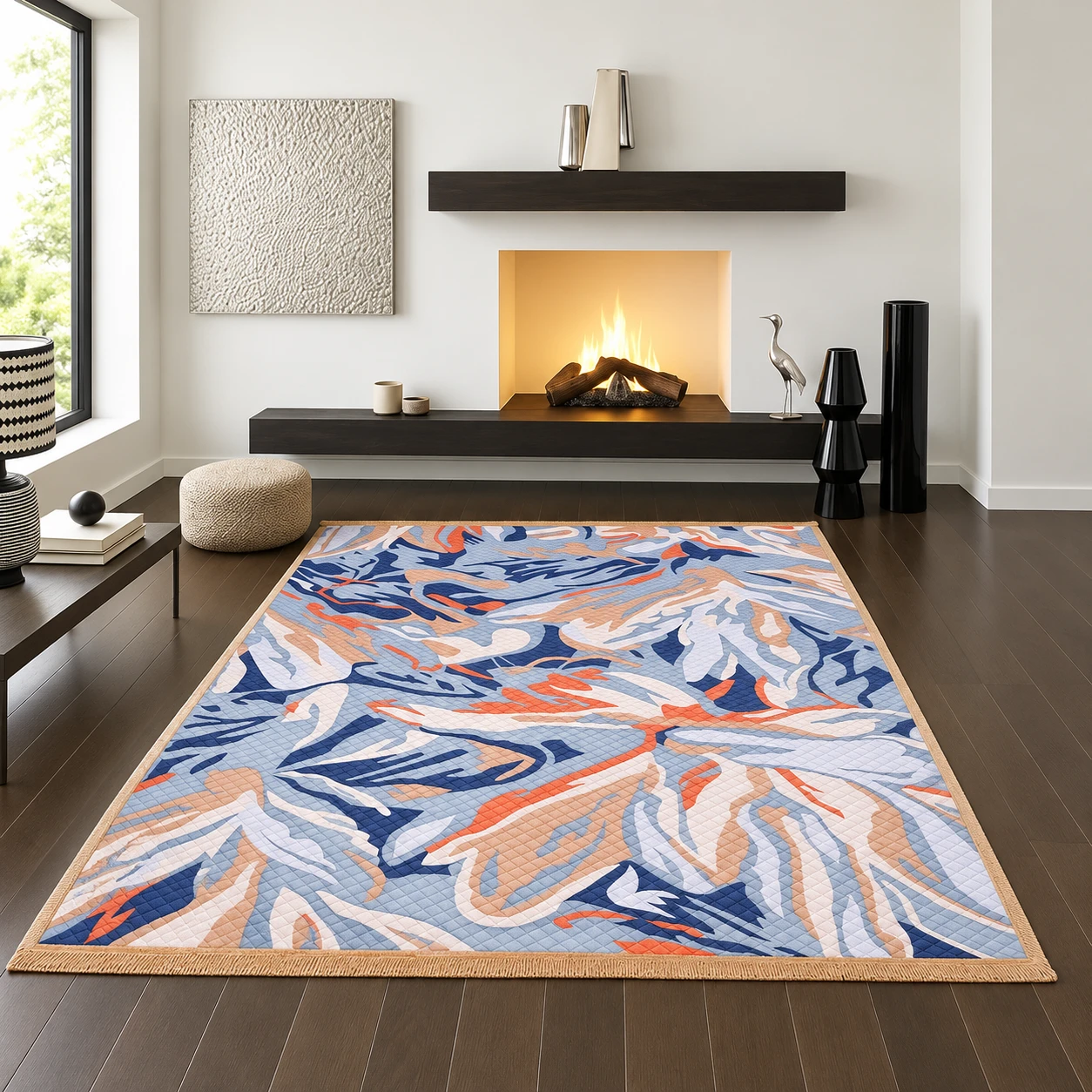 RADECOR Tropical Drift Designer Carpet for Living Room & Bedroom | Modern Abstract Leaf Pattern Area Rug | Soft & Durable