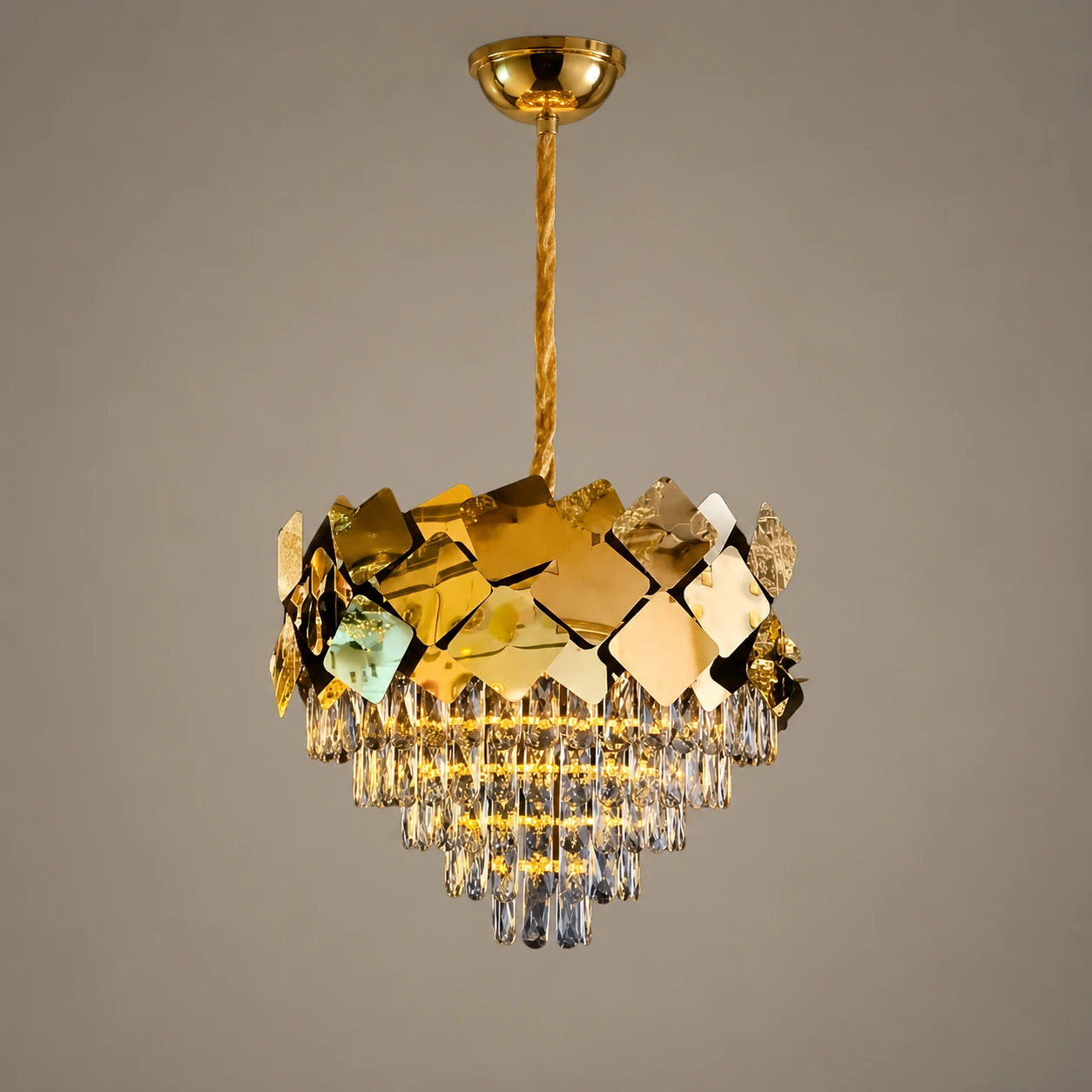 Tryka® Chandelier-Crystal Jhoomar, Modern Crystal Chandeliers Gold 5-Tier Round Crystal Chandelier Colors.3 Color,Rose Gold,Led Plate Included 600MM