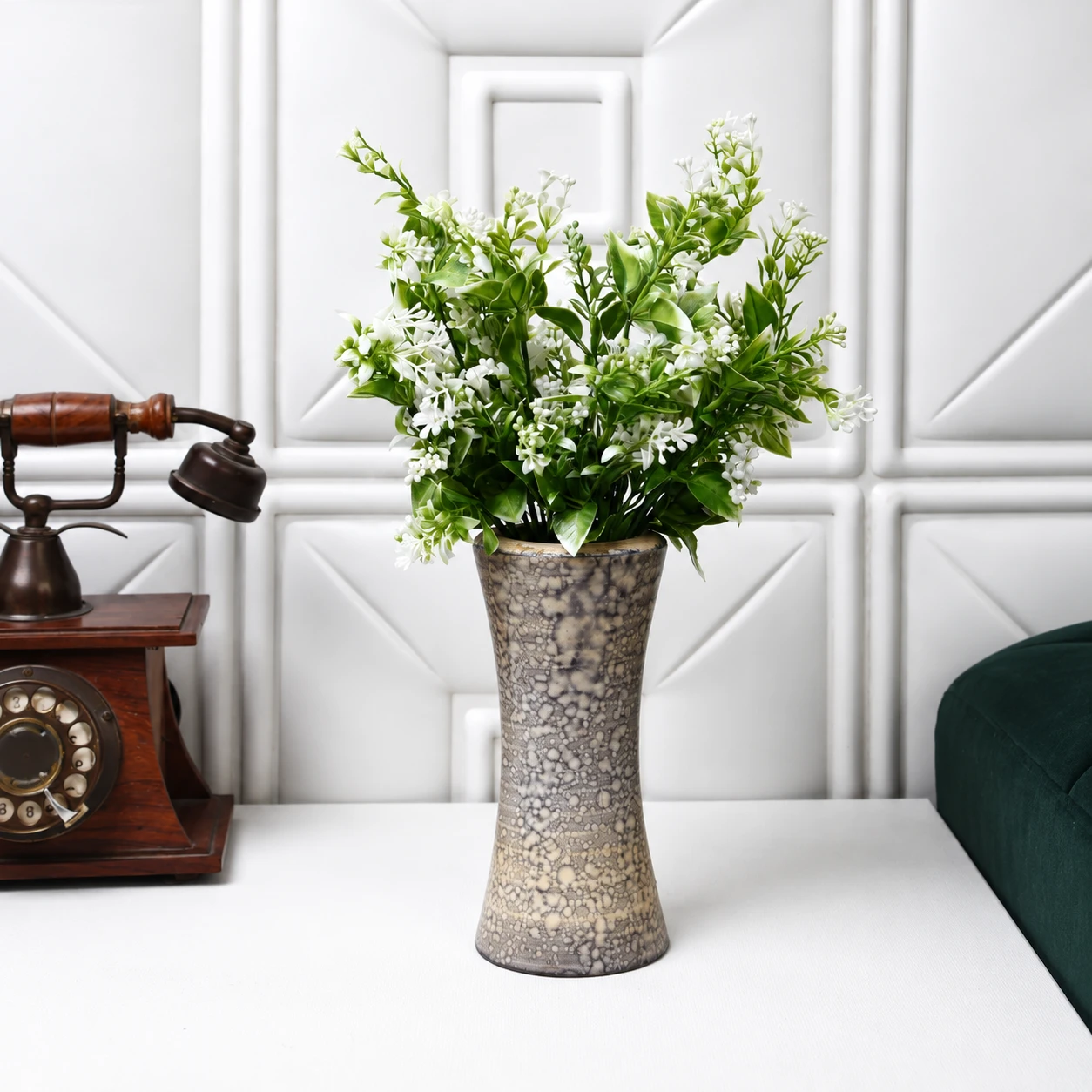 Foliyaj 2 Artificial Tall White Leaves Bunch without Vase|Artificial Plants for Indoor Home and Office Decor|Without Pot