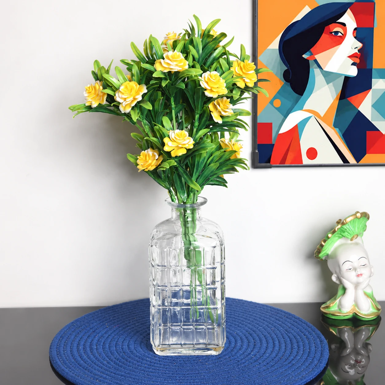 Foliyaj 2 Artificial Yellow Rose Bunches without Vase|Artificial Plants for Home Decor| Indoor Artificial Plants for Living Room|Artificial Plant Bunch