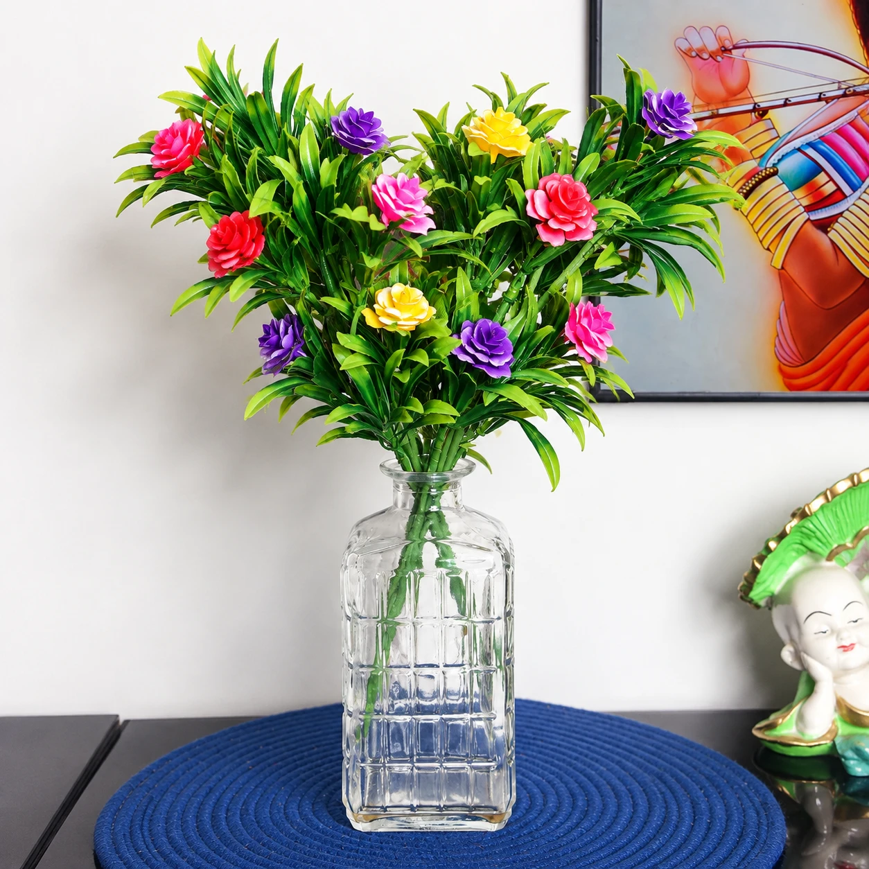 Foliyaj 2 Artificial Mix Color Rose Bunches without Vase|Artificial Plants for Home Decor| Indoor Artificial Plants for Living Room|Artificial Plant Bunch
