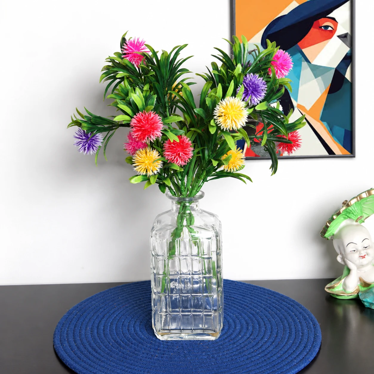 Foliyaj 2 Artificial Mix Color Round Flower Bunches without Vase|Artificial Plants for Home Decor| Indoor Artificial Plants for Living Room|Artificial Plant Bunch
