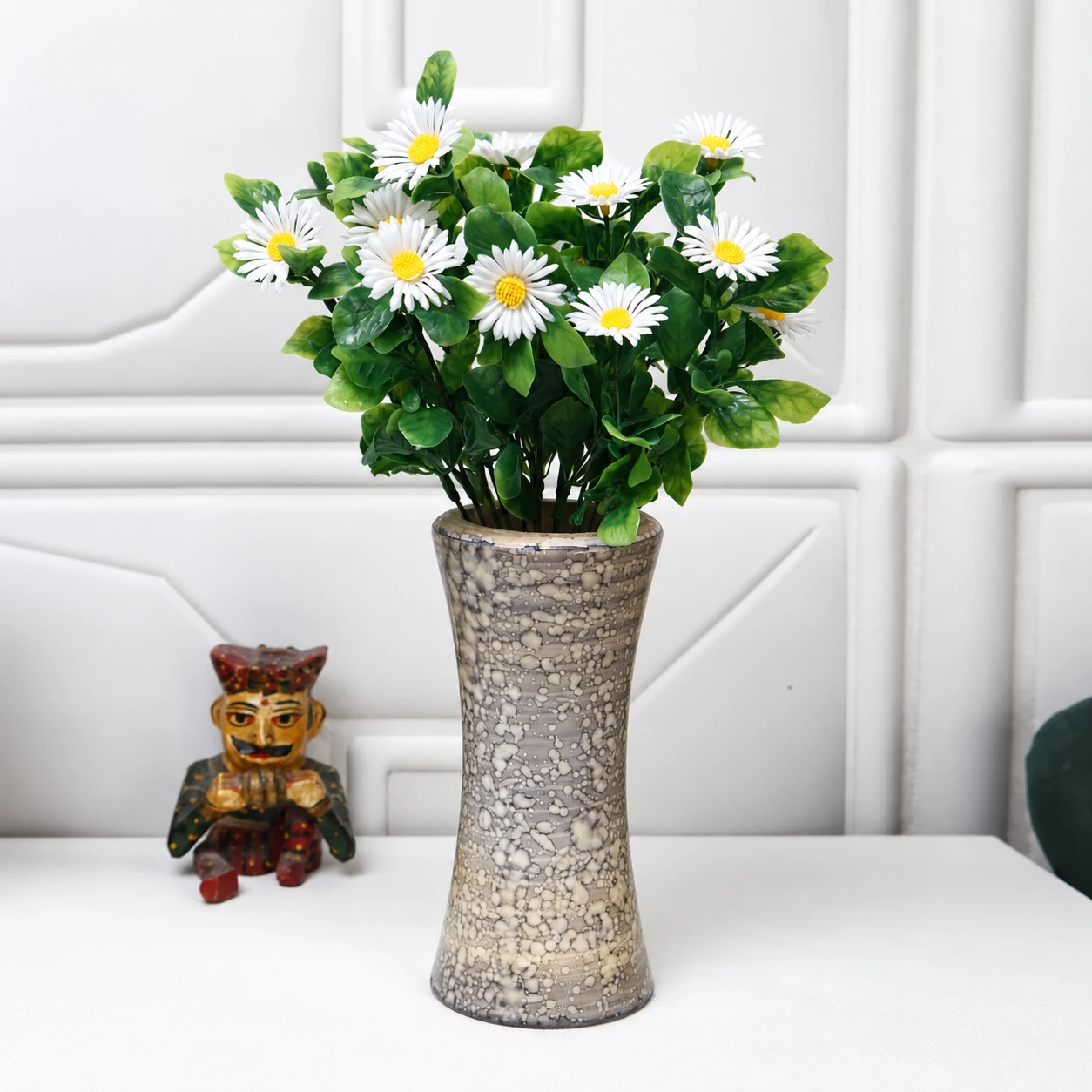 Foliyaj 2 Artificial White Daisy Bunches without Vase|Artificial Plants for Indoor Home and Office Decor|Without Pot