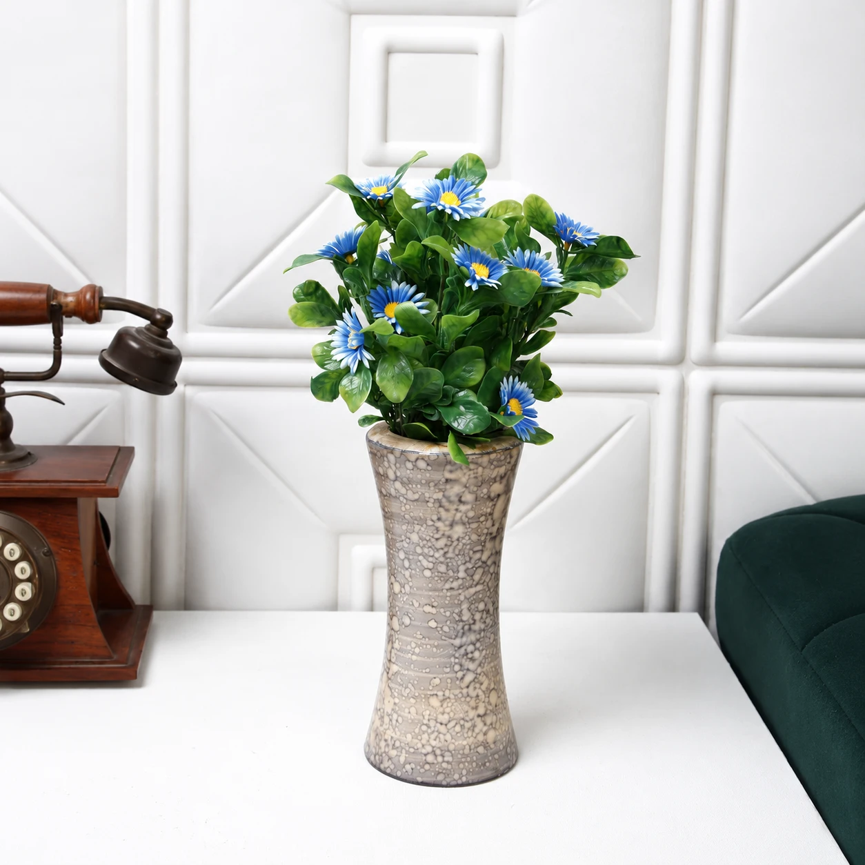 Foliyaj 2 Artificial Blue Daisy Bunches without Vase|Artificial Plants for Indoor Home and Office Decor|Without Pot