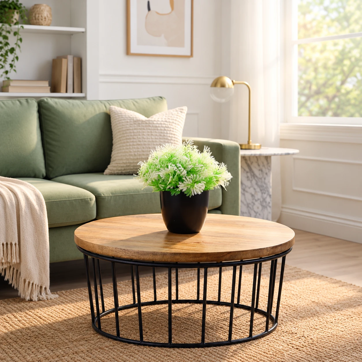 FOLIYAJ Artificial Plant with Greenish White Leaves with Black Pot | Home Décor for Living Room, Office and Shops | Faux Plant for Indoor Decoration