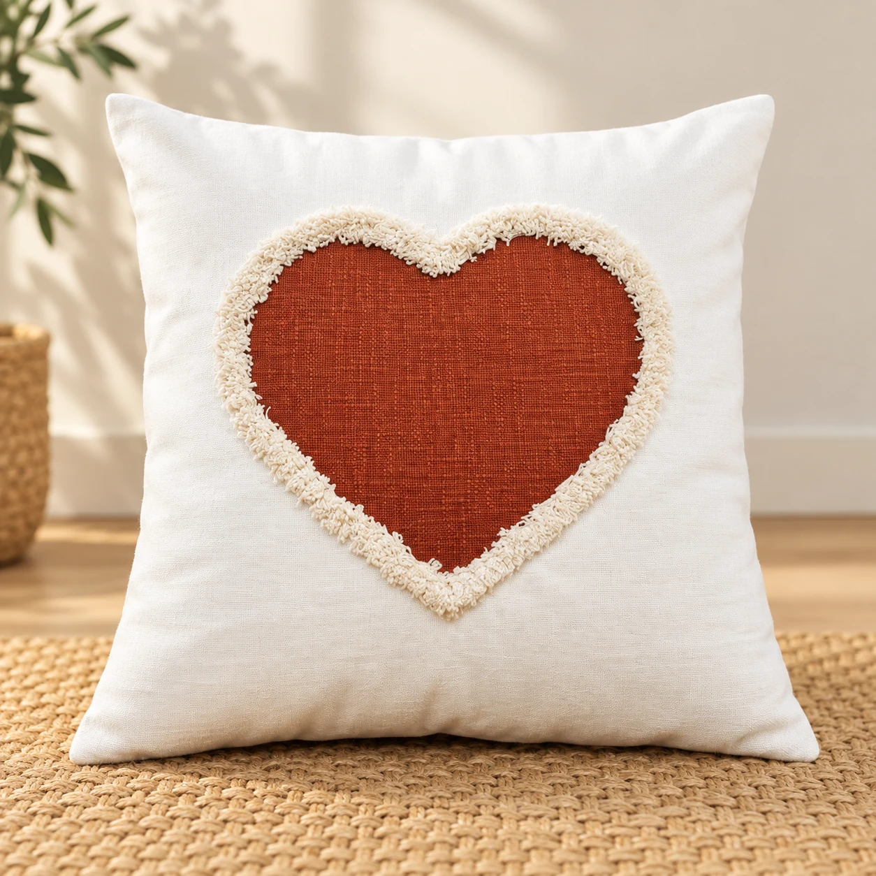 Indihomecraft Handicraft Cotton Cushion Cover - Hand Stitched Embroidery Decorative Art Boho Pillow Heart Shape Hand Made Pillow Cover | Hand Stitch Square Shape 18X18 Inches Cushion Cover, Set of 1