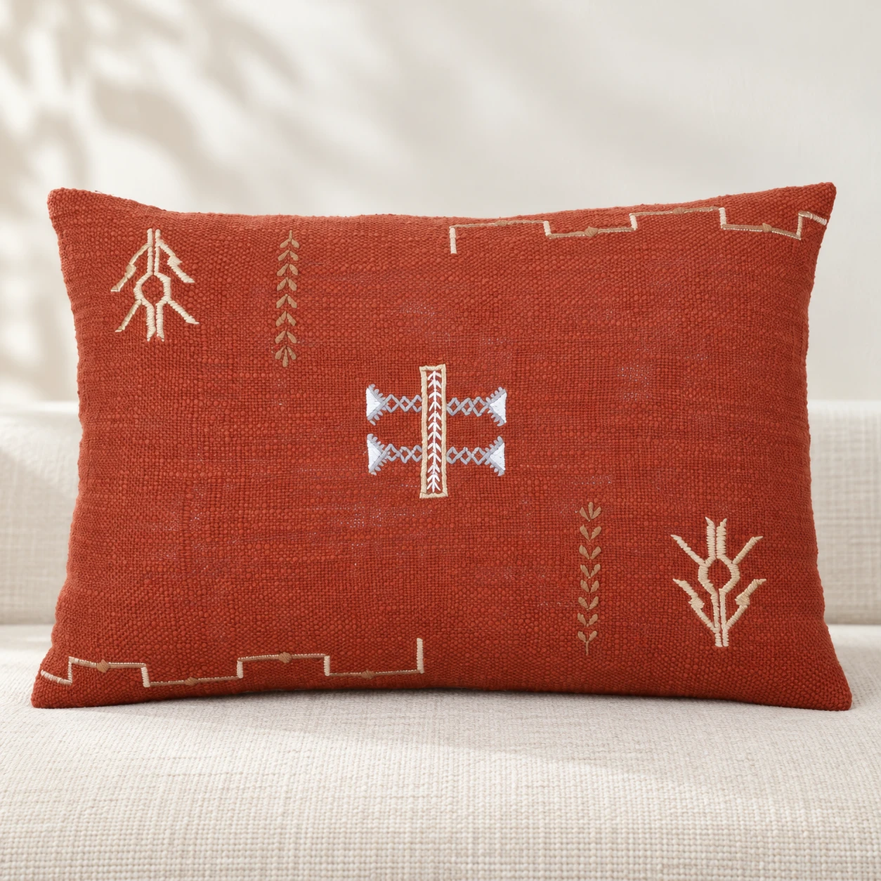 Indihomecraft Brick Red Cushion Cover Hand Woven Cactus Inspired Decorative Boho Cushion Cover for Sofa Couch Swing Chair Living Room & Bedroom 14 x 20 Inches, Set of 1