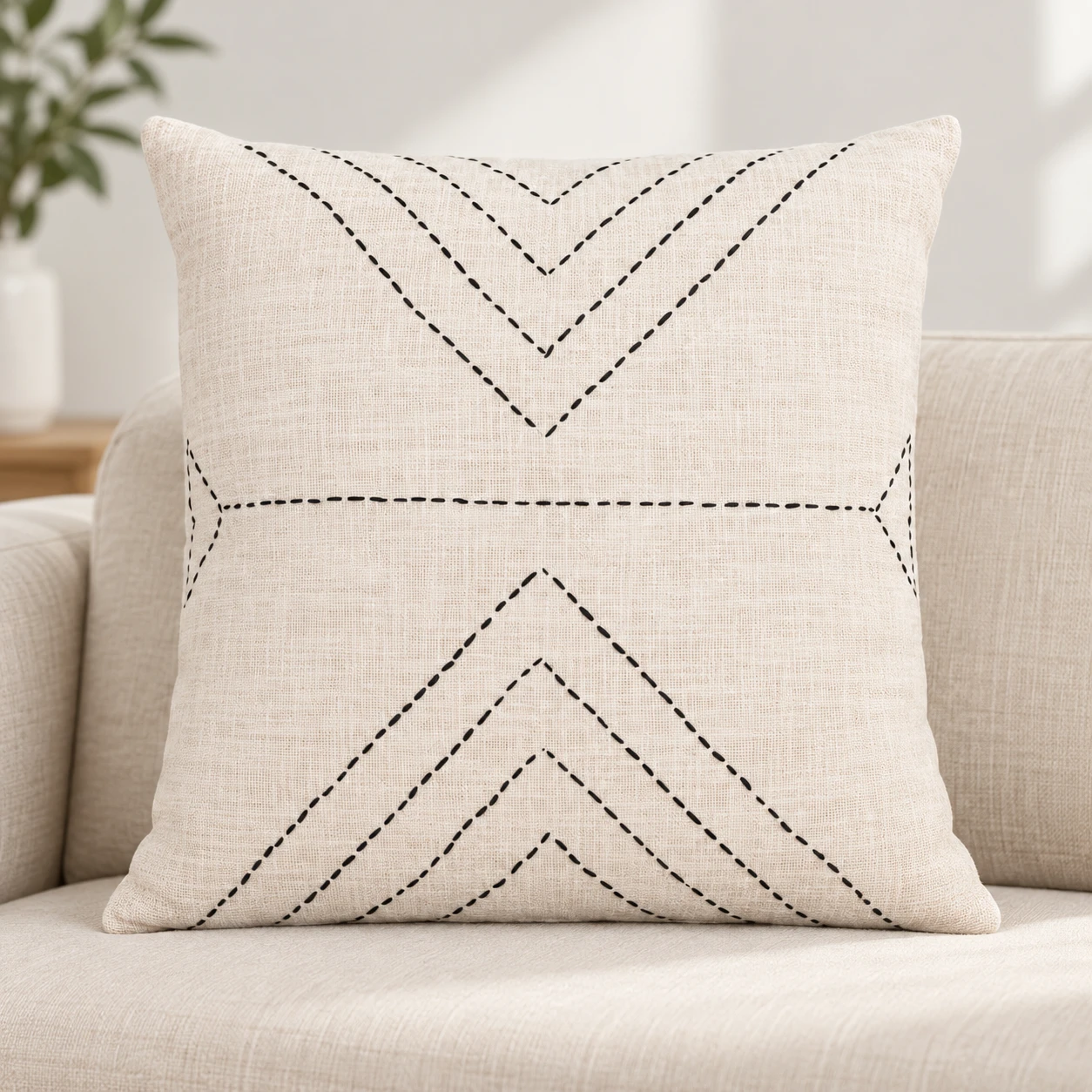 Indihomecraft Handicraft Cotton Cushion Cover - Hand Kantha Embroidery Decorative Art Boho Pillow Block Woven Pillow Cover | Square Shape 20X20 Inches Cushion Cover, Set of 1