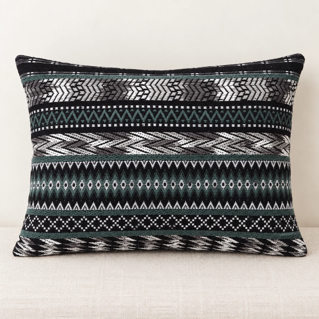 Indihomecraft Handicraft Jacquard Cotton Cushion Cover | Hand Stitched Embroidery | Decorative Boho Cushion Cover for Sofa Couch Swing Chair Living Room & Bedroom 14 x 20 Inches, Pack of 1